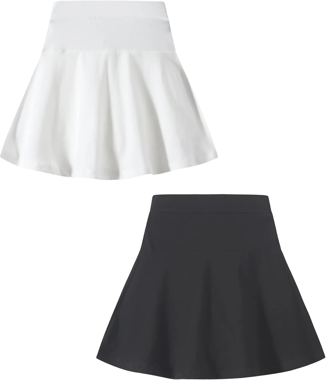 2 Pack Girls Skirts Elastic Flared Plain Tennis Skater Skirts with Built-in Shorts Kids Active Flowy Skorts