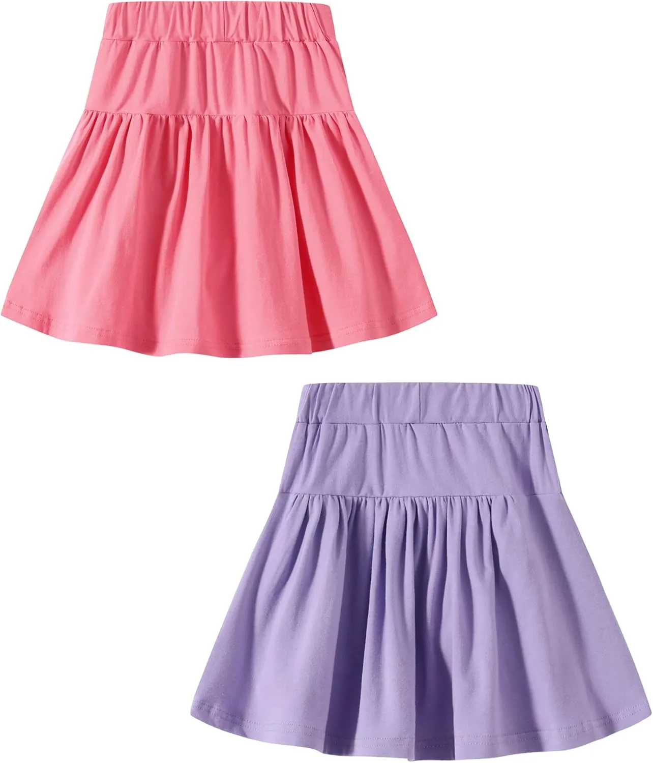 2 Pack Girls Skirts Elastic Flared Plain Tennis Skater Skirts with Built-in Shorts Kids Active Flowy Skorts