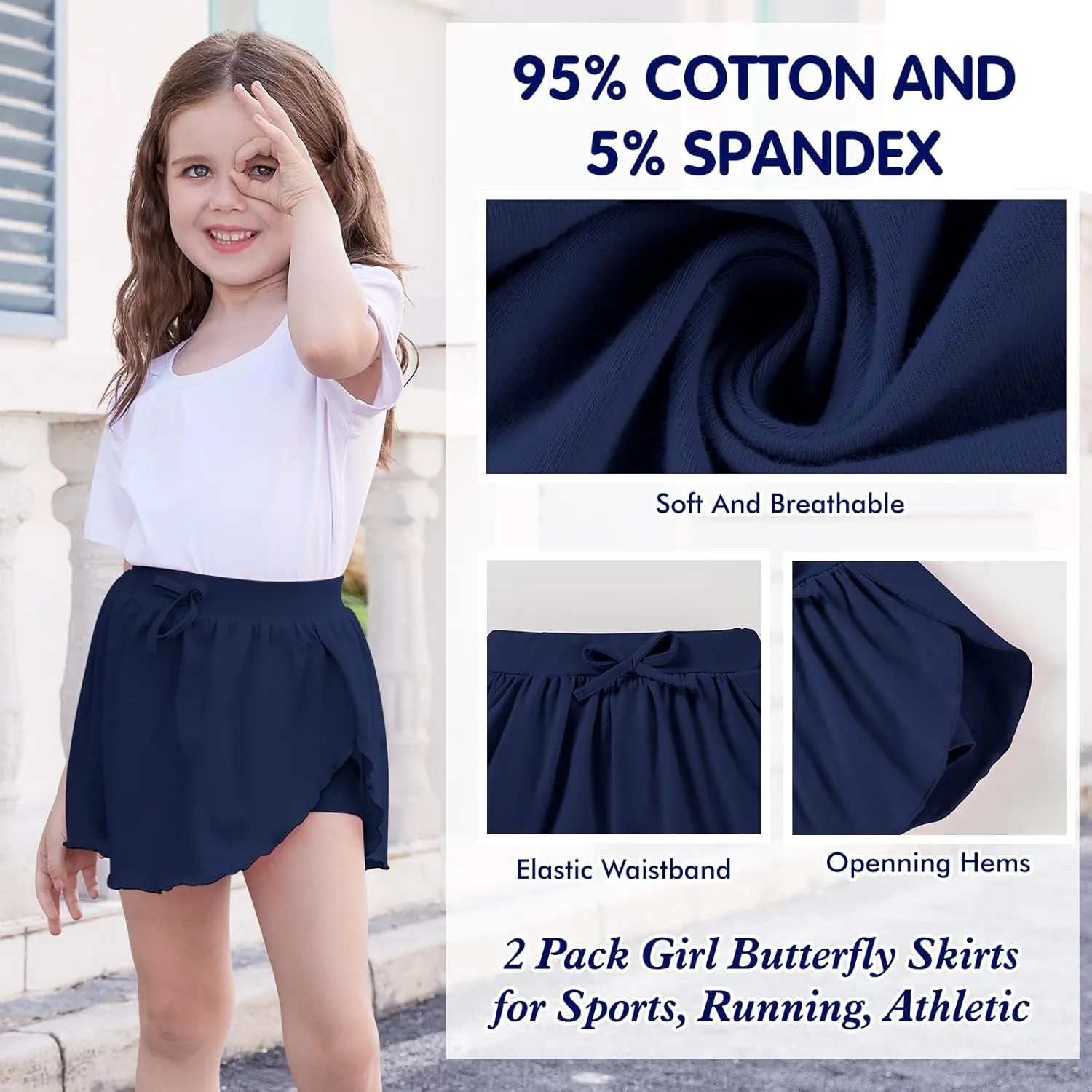 2 Pack Toddler Girls Skirts Skorts Built in Shorts Elastic Flared Baby Flowy Tennis Athletic Skirts Skorts for Girls