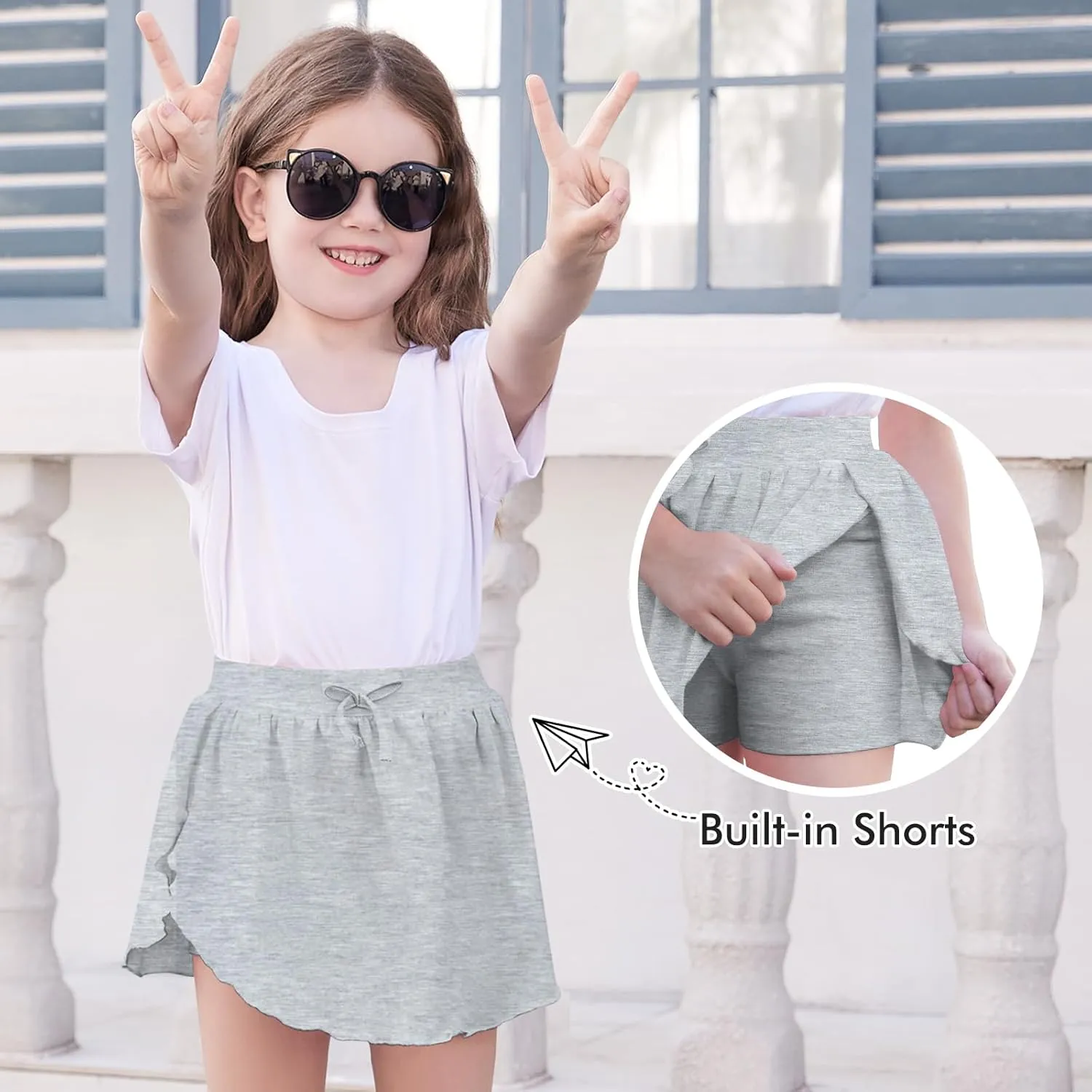 2 Pack Toddler Girls Skirts Skorts Built in Shorts Elastic Flared Baby Flowy Tennis Athletic Skirts Skorts for Girls