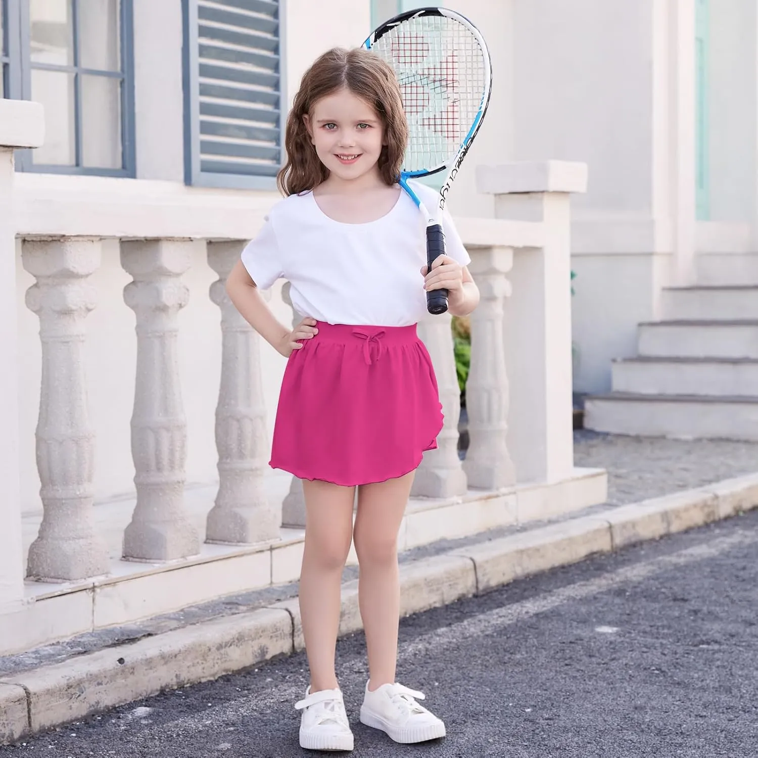 2 Pack Toddler Girls Skirts Skorts Built in Shorts Elastic Flared Baby Flowy Tennis Athletic Skirts Skorts for Girls