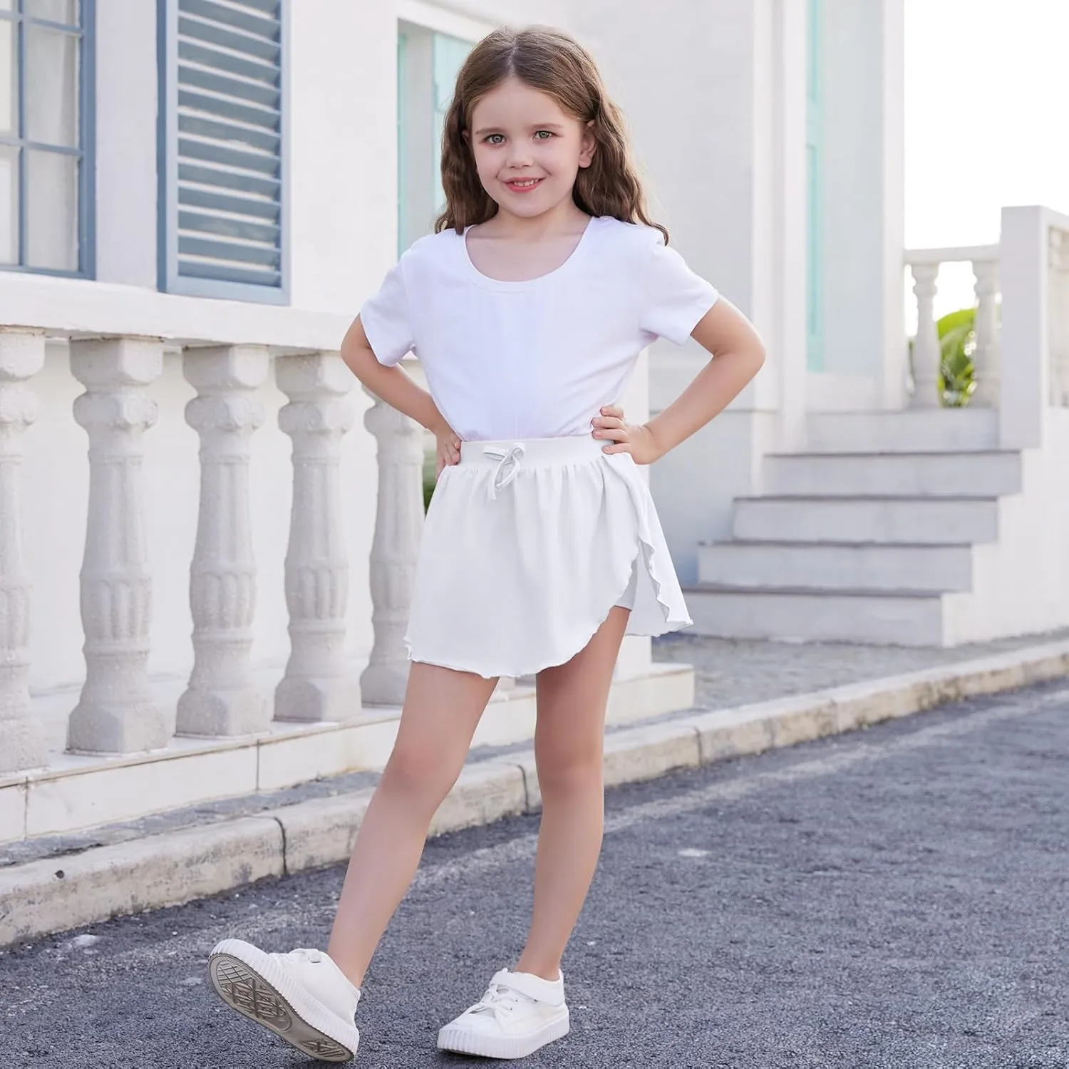 2 Pack Toddler Girls Skirts Skorts Built in Shorts Elastic Flared Baby Flowy Tennis Athletic Skirts Skorts for Girls