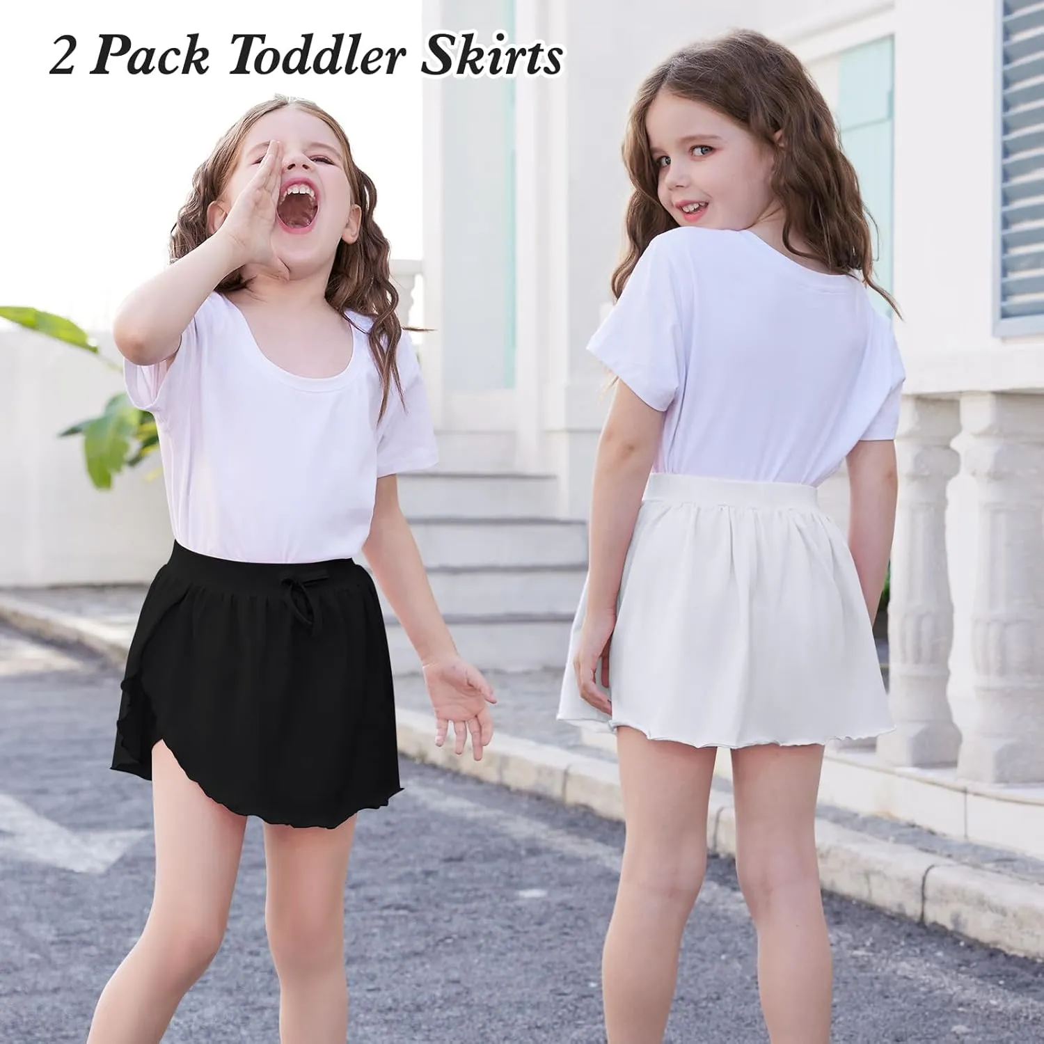 2 Pack Toddler Girls Skirts Skorts Built in Shorts Elastic Flared Baby Flowy Tennis Athletic Skirts Skorts for Girls