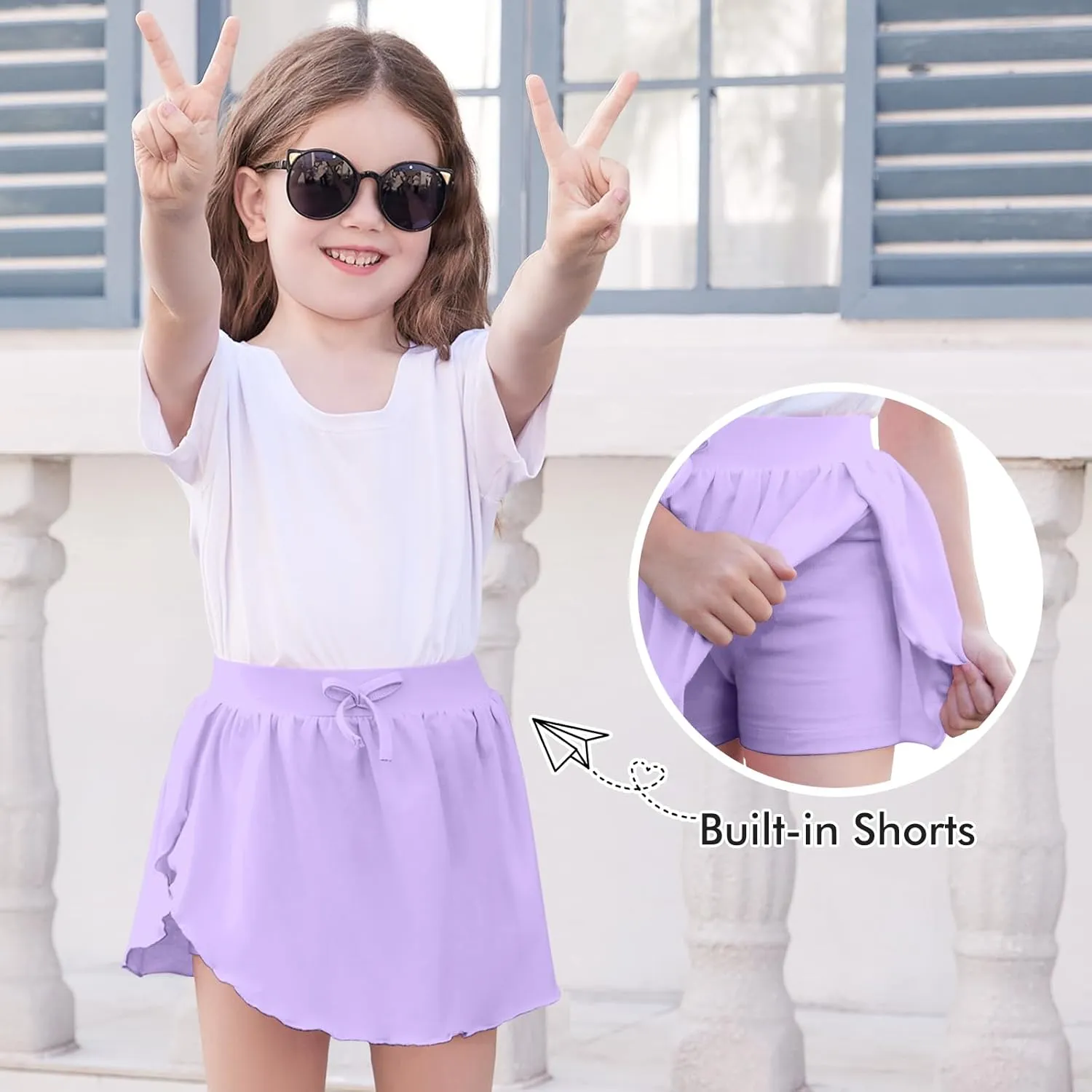 2 Pack Toddler Girls Skirts Skorts Built in Shorts Elastic Flared Baby Flowy Tennis Athletic Skirts Skorts for Girls