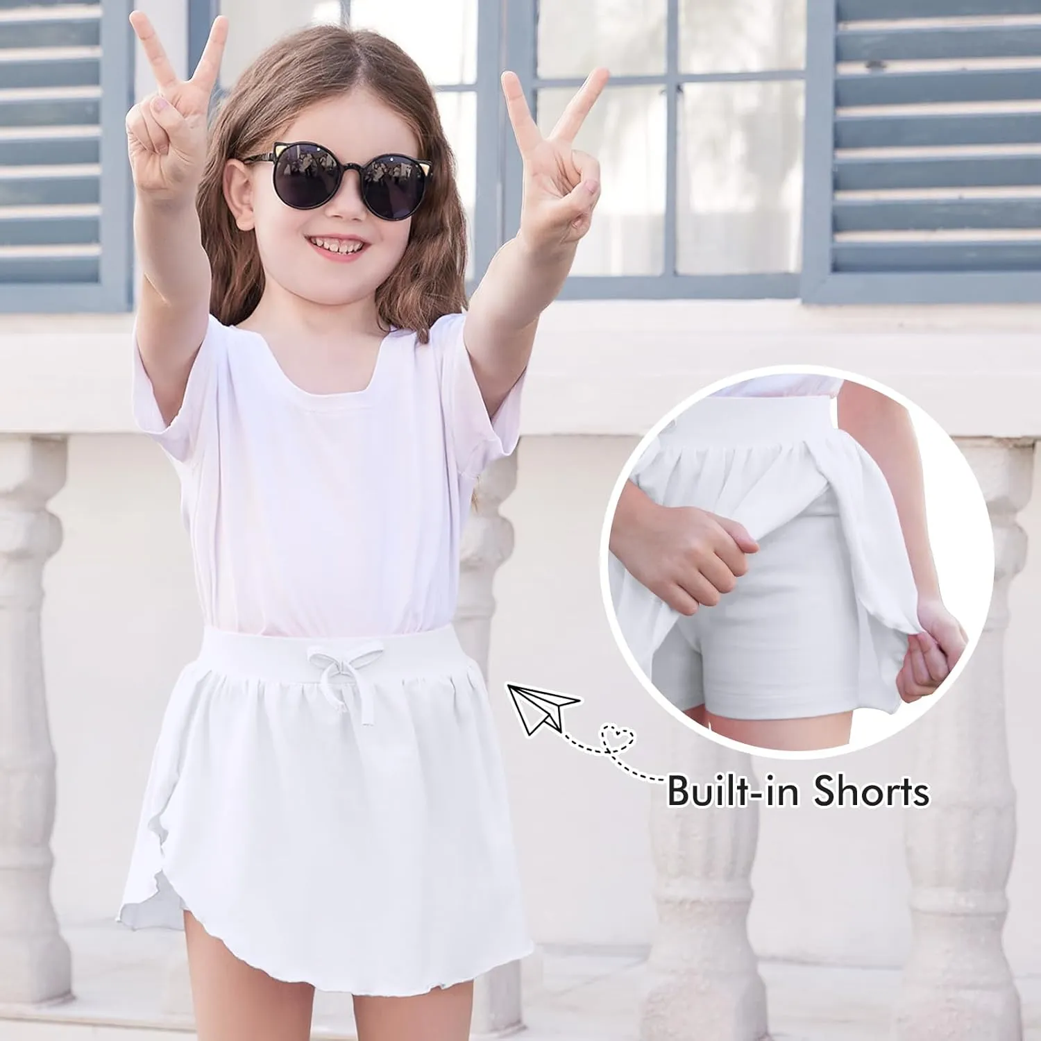 2 Pack Toddler Girls Skirts Skorts Built in Shorts Elastic Flared Baby Flowy Tennis Athletic Skirts Skorts for Girls