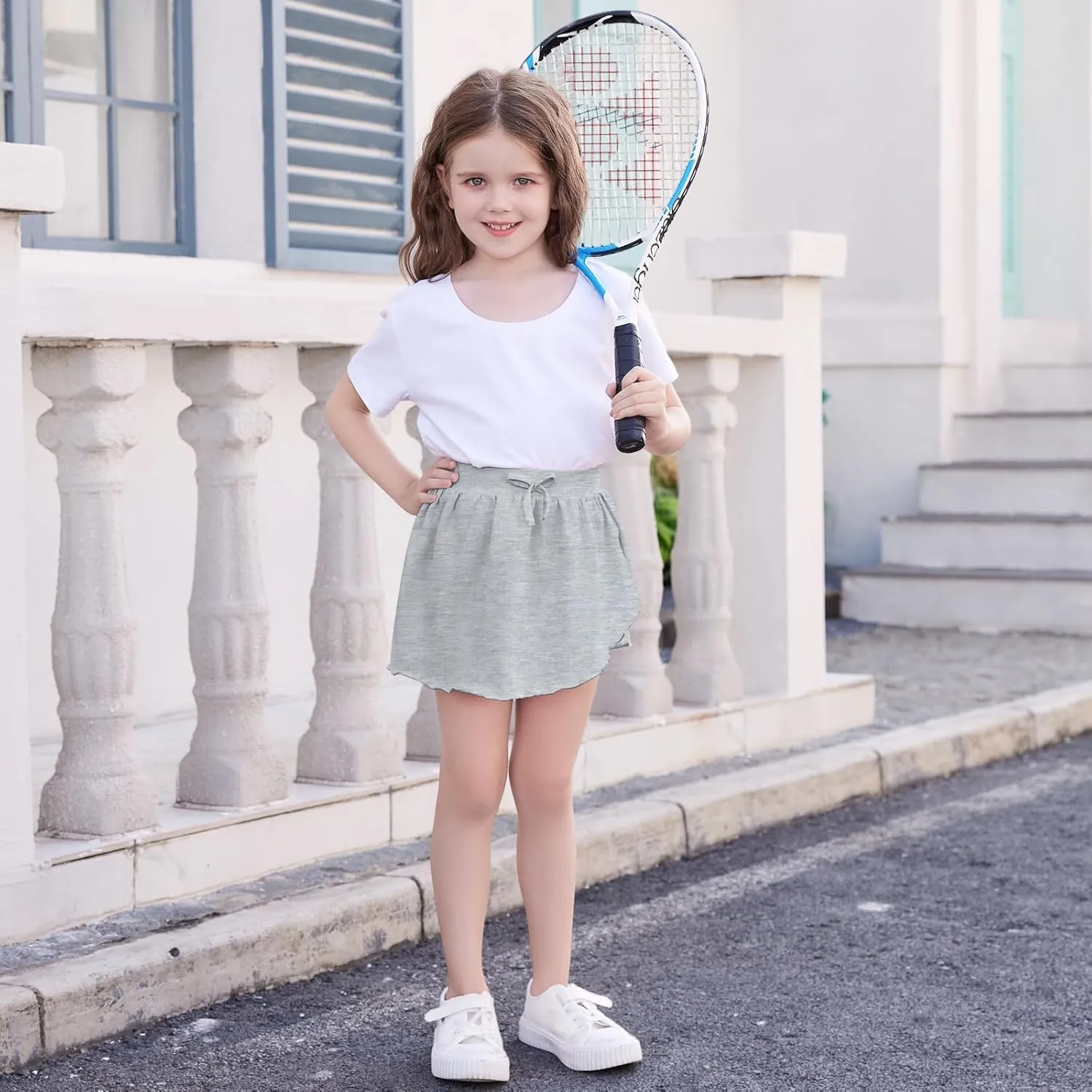 2 Pack Toddler Girls Skirts Skorts Built in Shorts Elastic Flared Baby Flowy Tennis Athletic Skirts Skorts for Girls
