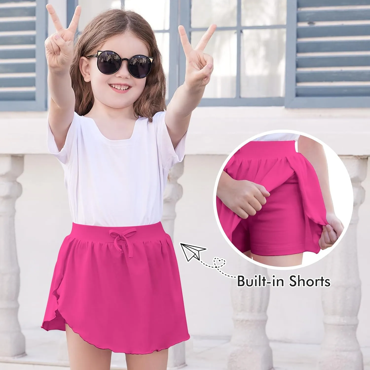 2 Pack Toddler Girls Skirts Skorts Built in Shorts Elastic Flared Baby Flowy Tennis Athletic Skirts Skorts for Girls