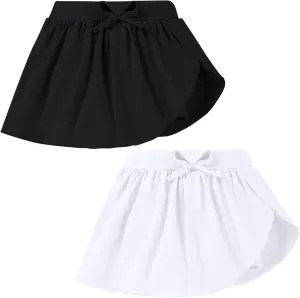 2 Pack Toddler Girls Skirts Skorts Built in Shorts Elastic Flared Baby Flowy Tennis Athletic Skirts Skorts for Girls
