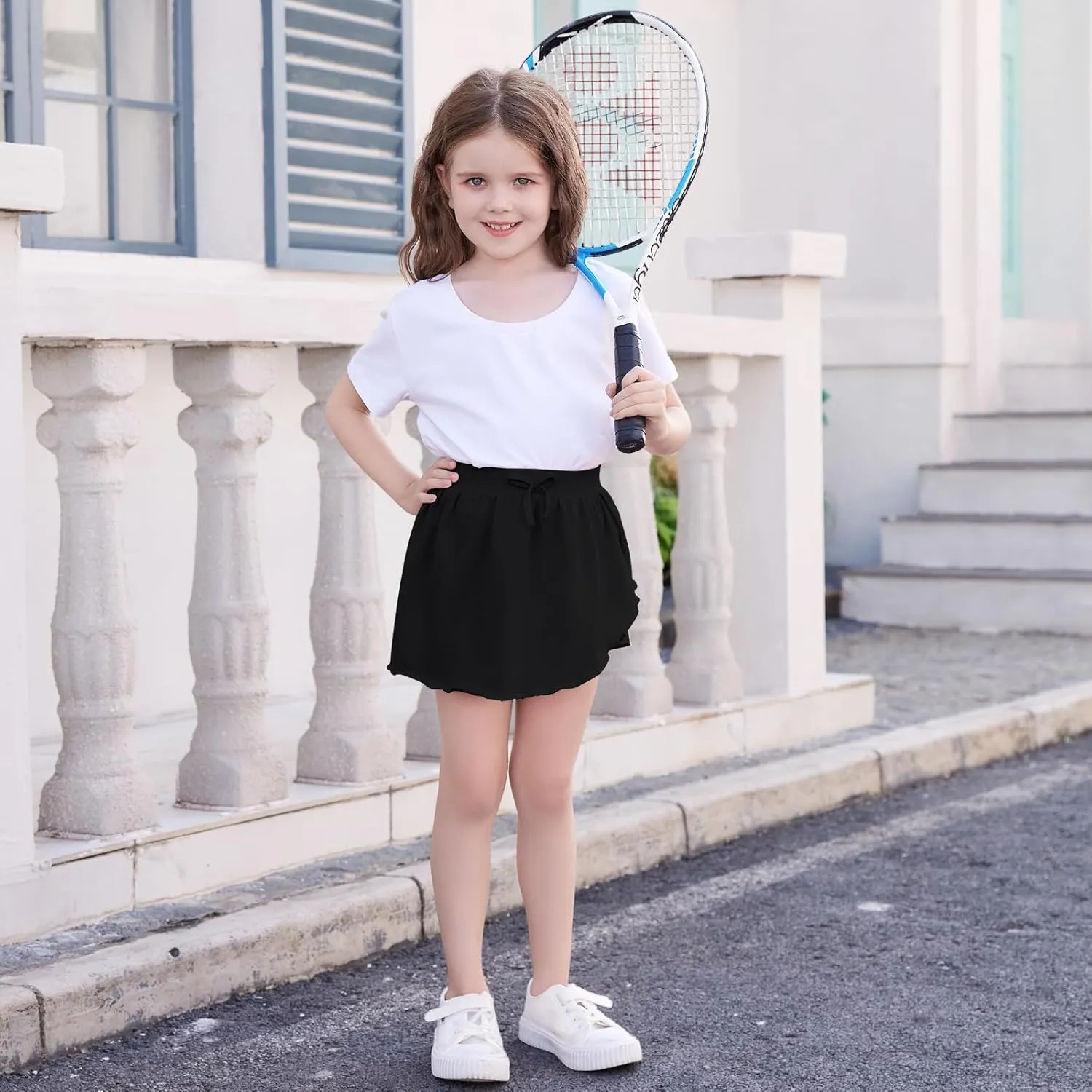 2 Pack Toddler Girls Skirts Skorts Built in Shorts Elastic Flared Baby Flowy Tennis Athletic Skirts Skorts for Girls