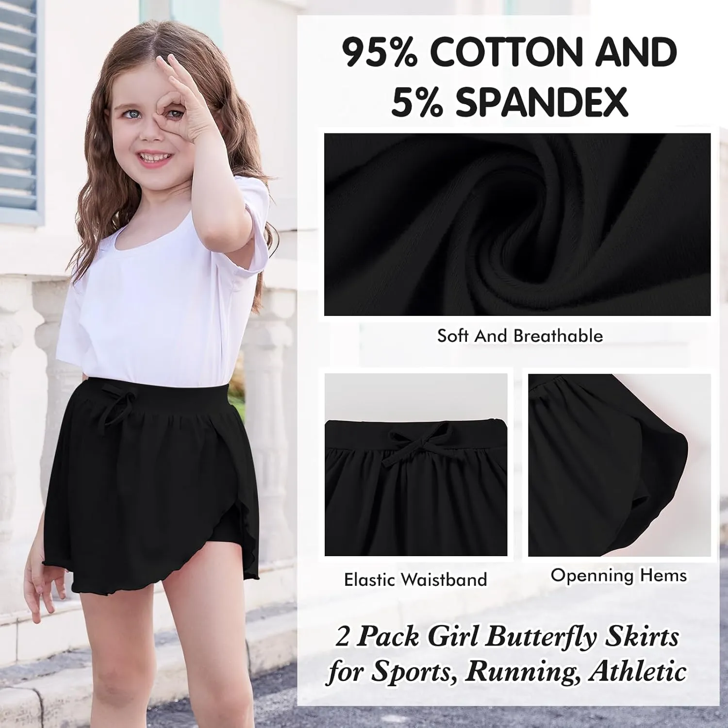 2 Pack Toddler Girls Skirts Skorts Built in Shorts Elastic Flared Baby Flowy Tennis Athletic Skirts Skorts for Girls