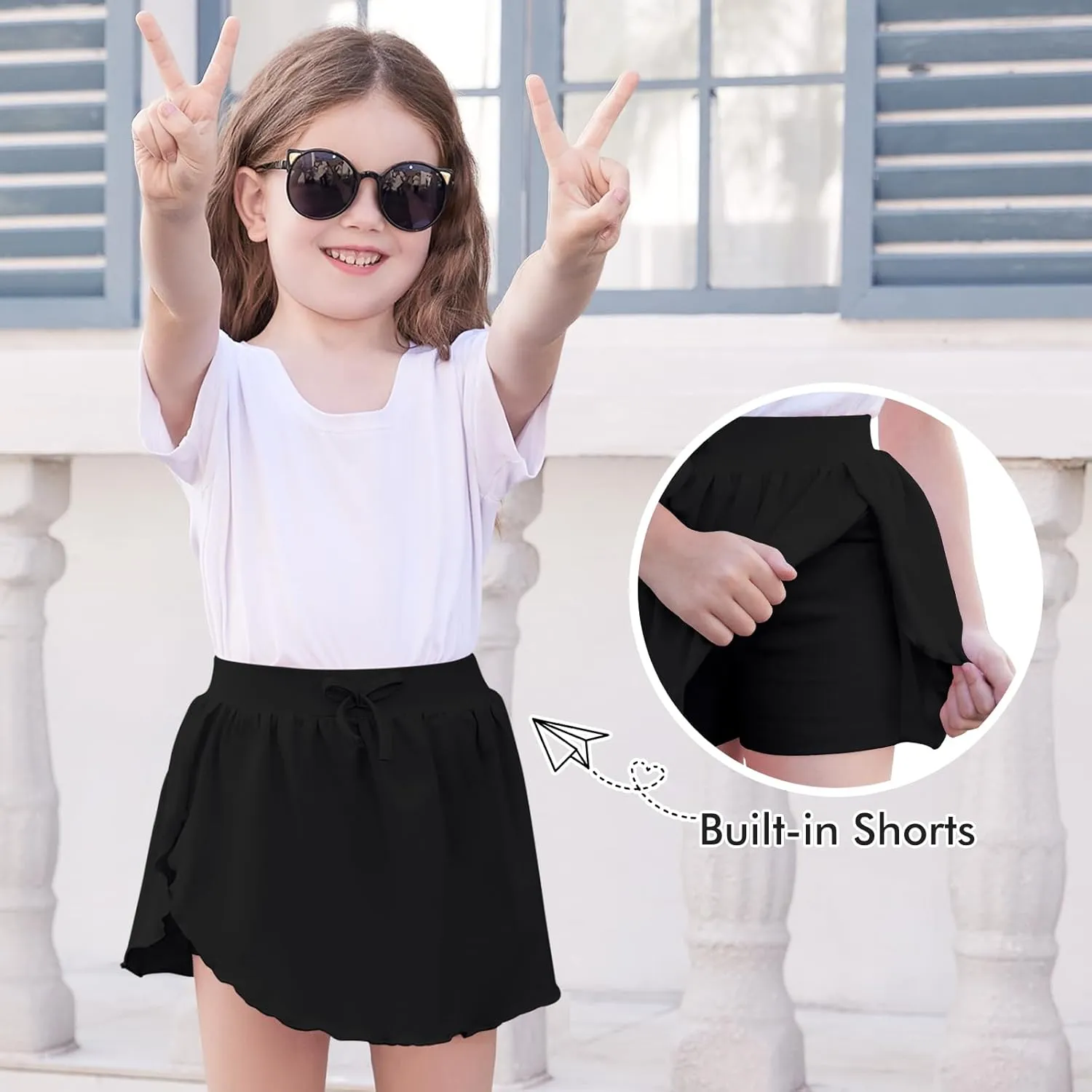2 Pack Toddler Girls Skirts Skorts Built in Shorts Elastic Flared Baby Flowy Tennis Athletic Skirts Skorts for Girls