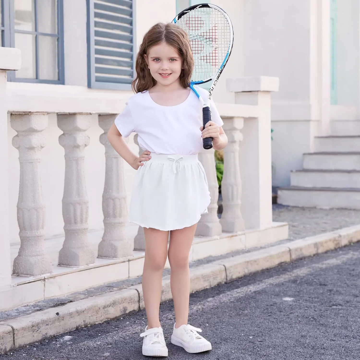2 Pack Toddler Girls Skirts Skorts Built in Shorts Elastic Flared Baby Flowy Tennis Athletic Skirts Skorts for Girls