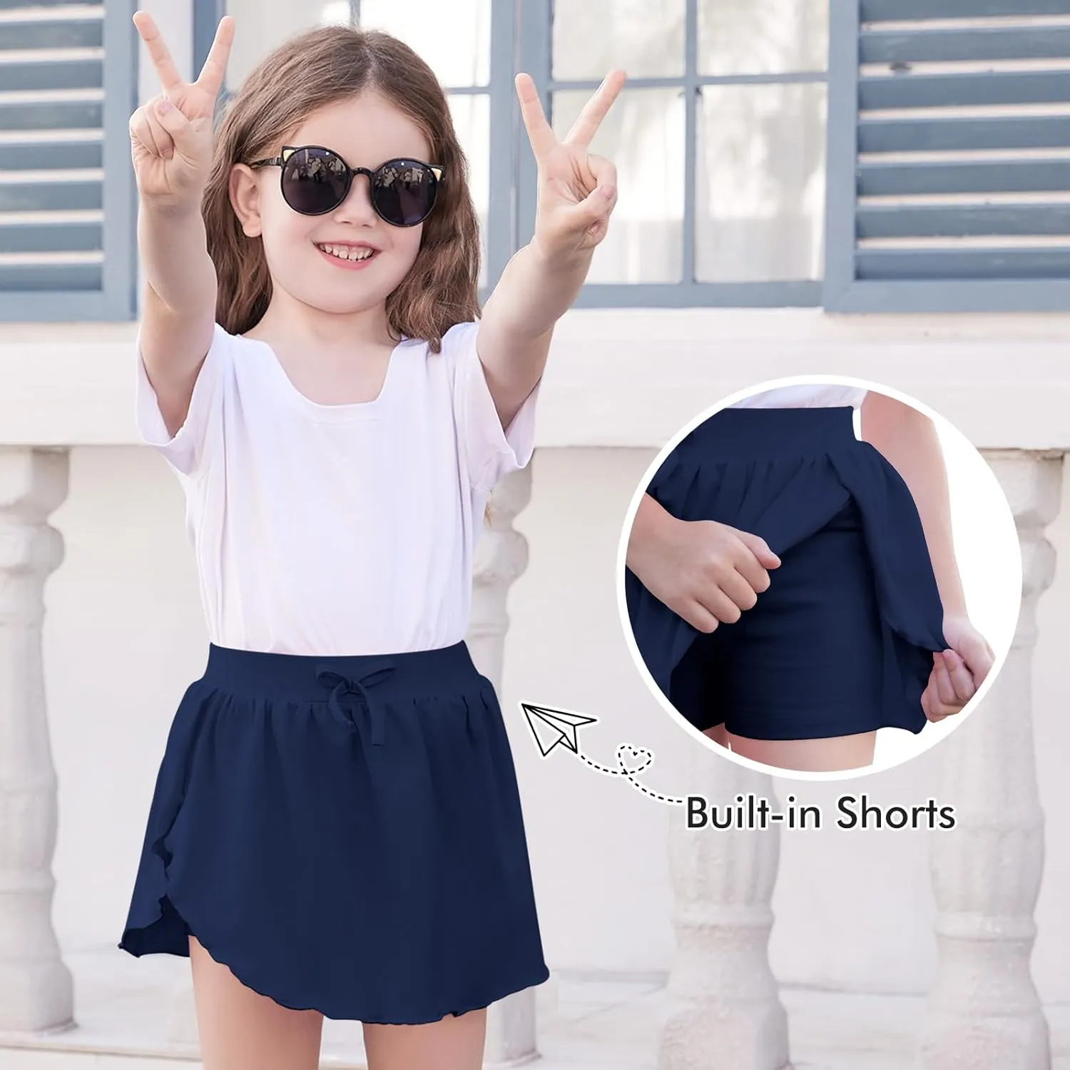 2 Pack Toddler Girls Skirts Skorts Built in Shorts Elastic Flared Baby Flowy Tennis Athletic Skirts Skorts for Girls