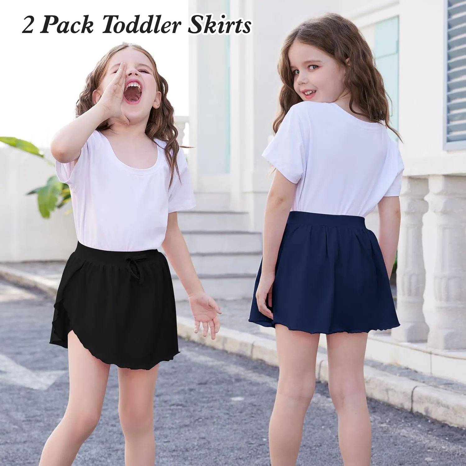 2 Pack Toddler Girls Skirts Skorts Built in Shorts Elastic Flared Baby Flowy Tennis Athletic Skirts Skorts for Girls
