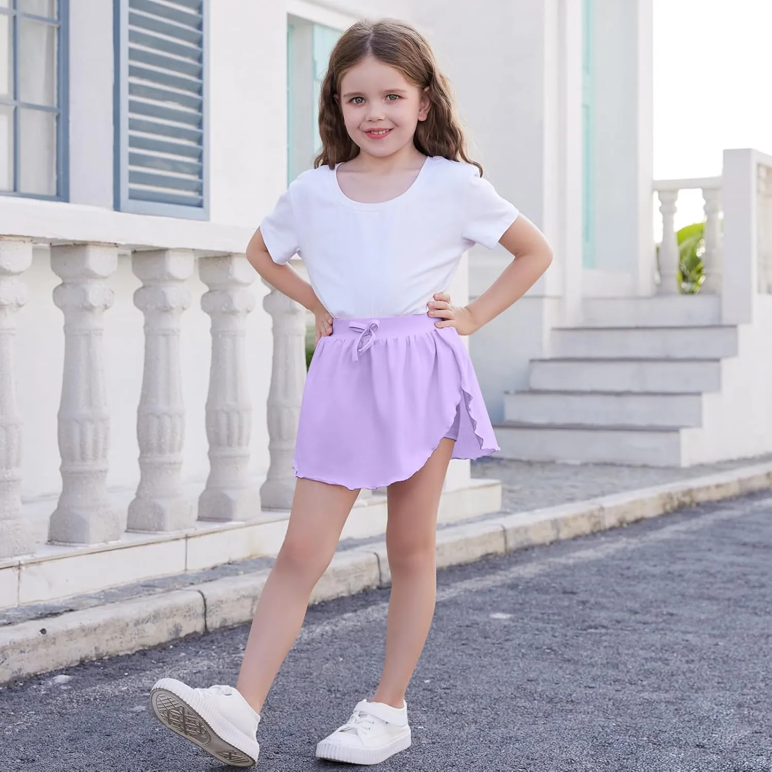 2 Pack Toddler Girls Skirts Skorts Built in Shorts Elastic Flared Baby Flowy Tennis Athletic Skirts Skorts for Girls