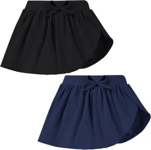 2 Pack Toddler Girls Skirts Skorts Built in Shorts Elastic Flared Baby Flowy Tennis Athletic Skirts Skorts for Girls