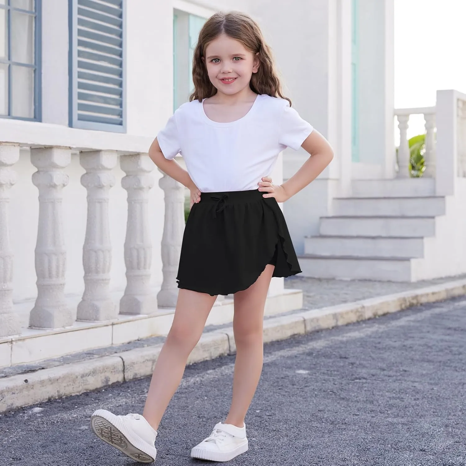 2 Pack Toddler Girls Skirts Skorts Built in Shorts Elastic Flared Baby Flowy Tennis Athletic Skirts Skorts for Girls