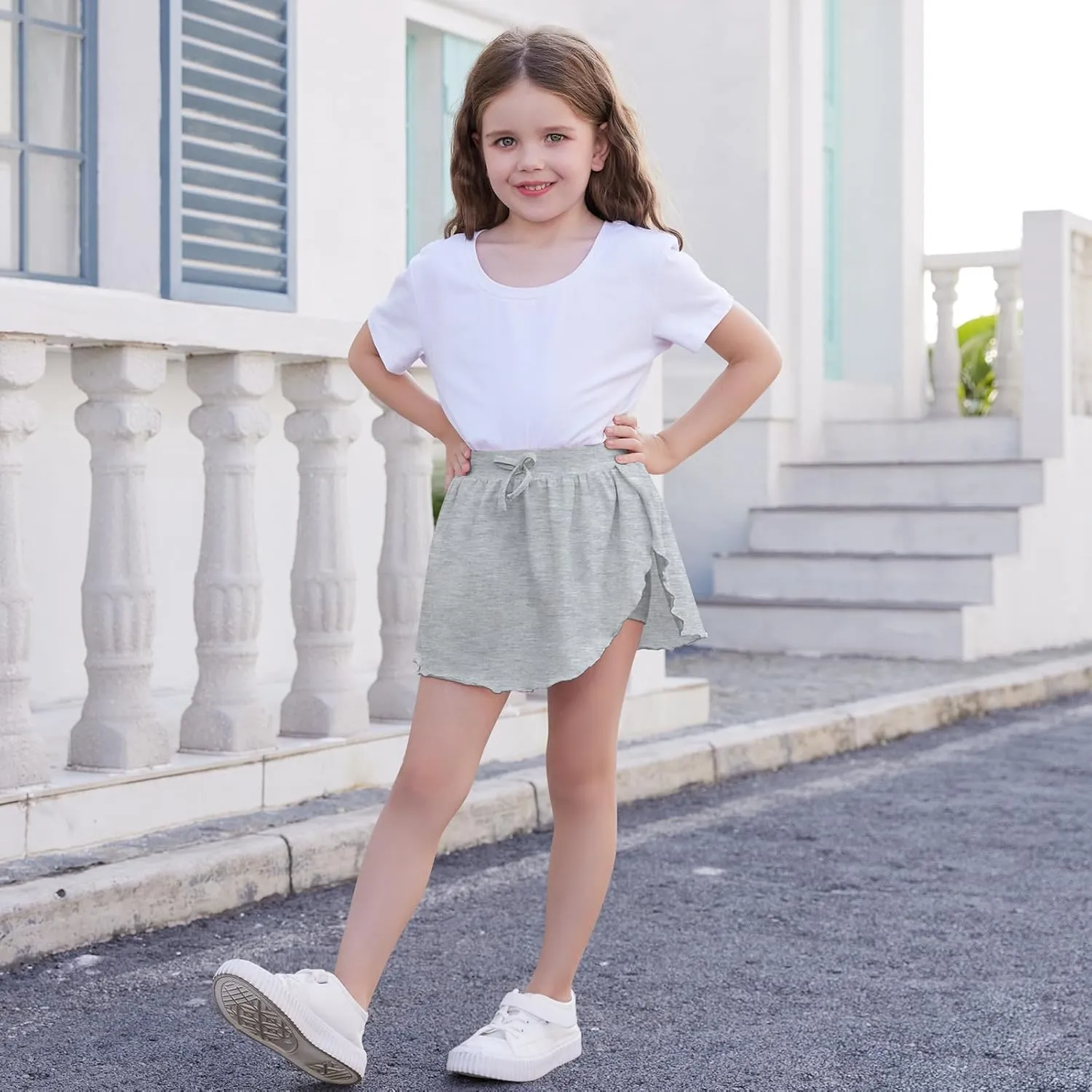 2 Pack Toddler Girls Skirts Skorts Built in Shorts Elastic Flared Baby Flowy Tennis Athletic Skirts Skorts for Girls
