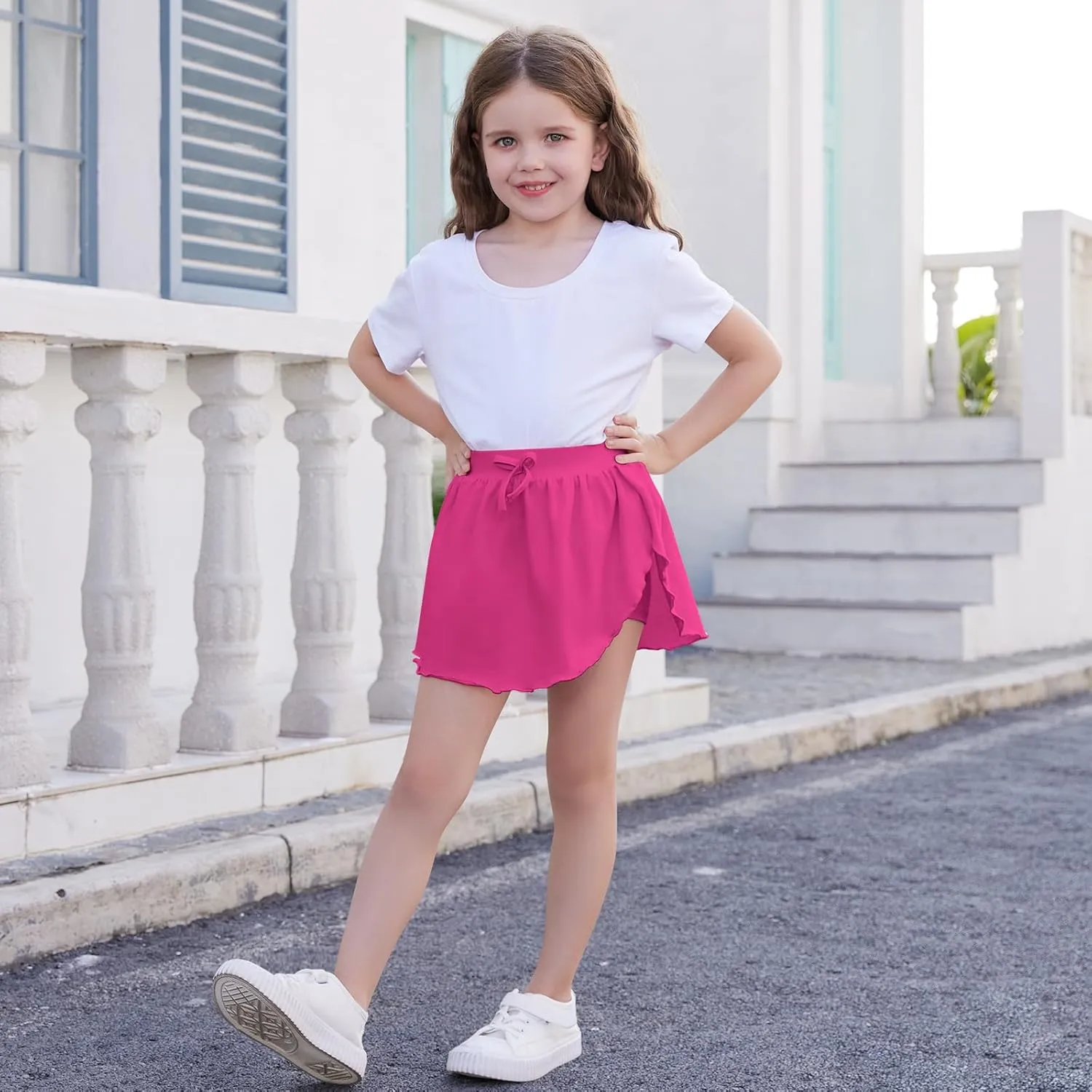 2 Pack Toddler Girls Skirts Skorts Built in Shorts Elastic Flared Baby Flowy Tennis Athletic Skirts Skorts for Girls