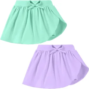 2 Pack Toddler Girls Skirts Skorts Built in Shorts Elastic Flared Baby Flowy Tennis Athletic Skirts Skorts for Girls