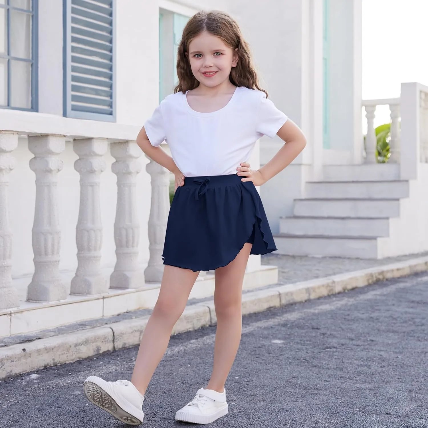2 Pack Toddler Girls Skirts Skorts Built in Shorts Elastic Flared Baby Flowy Tennis Athletic Skirts Skorts for Girls