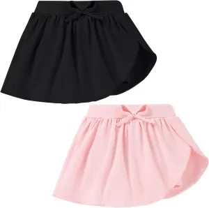2 Pack Toddler Girls Skirts Skorts Built in Shorts Elastic Flared Baby Flowy Tennis Athletic Skirts Skorts for Girls