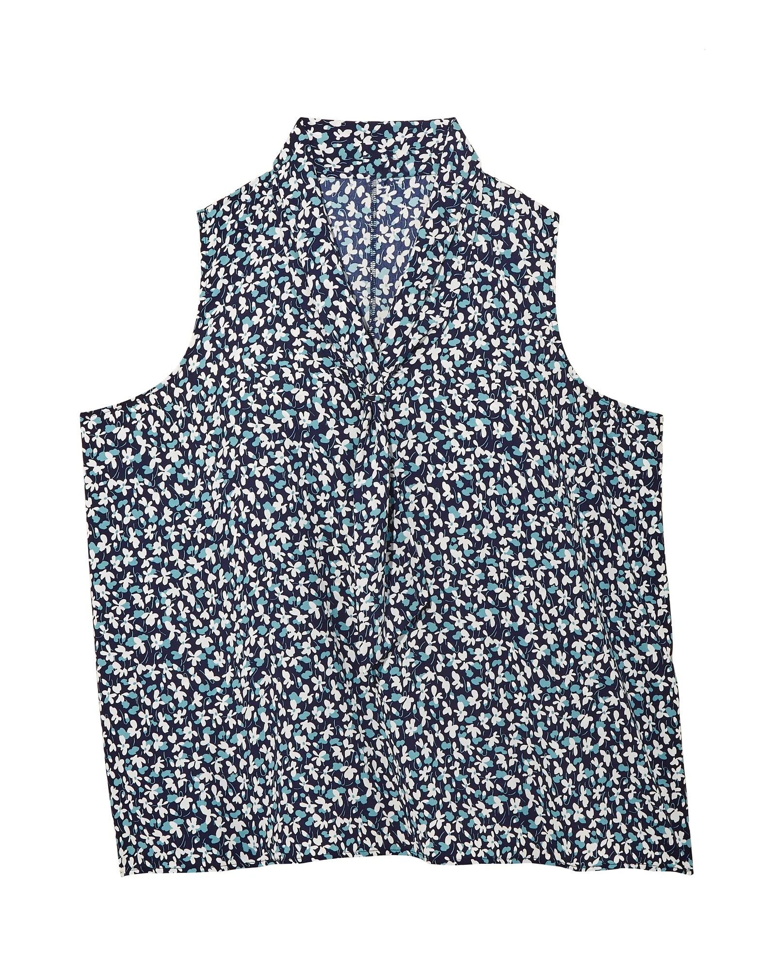 Antonella Sleeveless Tie Neck Blouse | Navy / Light Blue