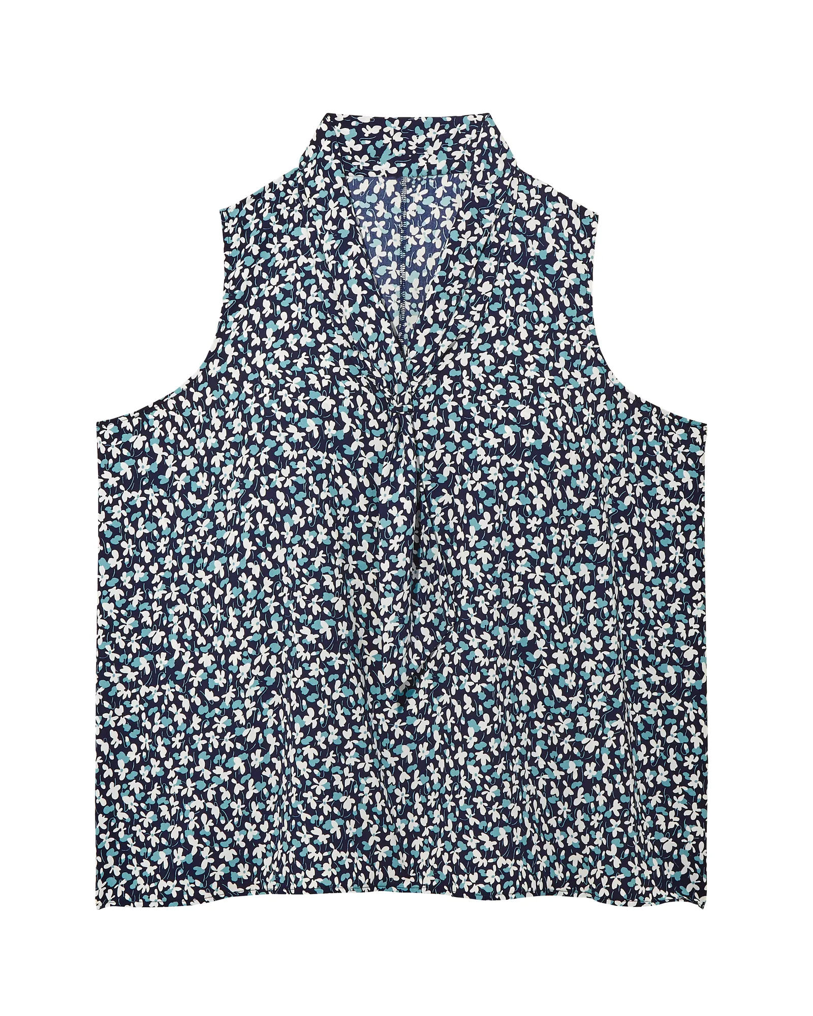 Antonella Sleeveless Tie Neck Blouse | Navy / Light Blue
