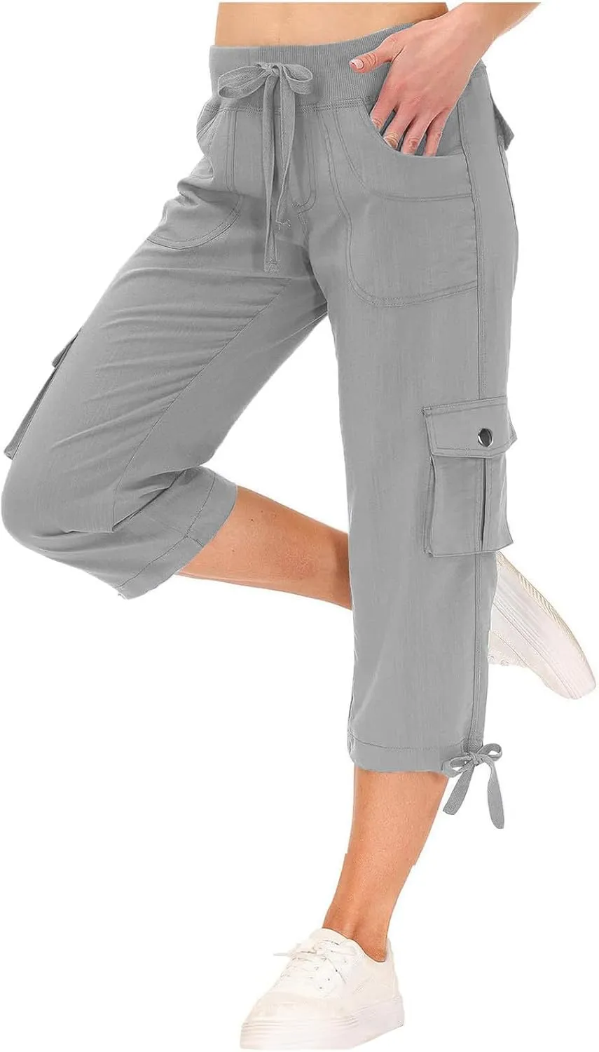 Cargo Capris for Women Trendy 2025 Summer Workout Pants Lightweight Loose Fit Sweatpants Elastic Waist Cozy Pant