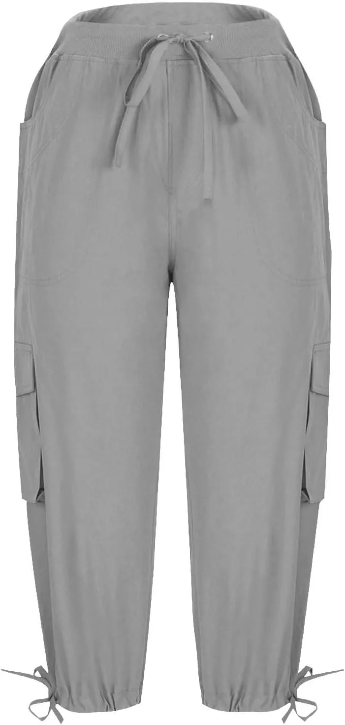 Cargo Capris for Women Trendy 2025 Summer Workout Pants Lightweight Loose Fit Sweatpants Elastic Waist Cozy Pant