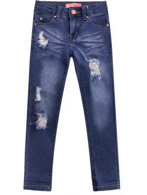 Dark Denim Girls Super Yummy Wash Denim Jeans w/ Distress Detail