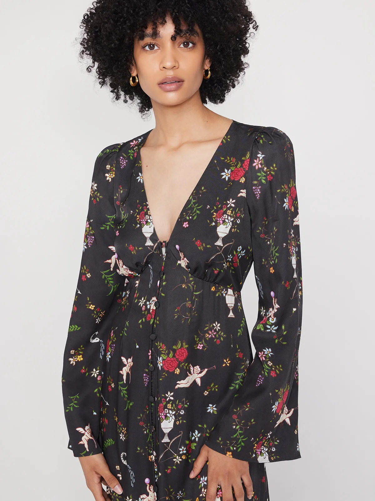 Dolores Black Cherub Print Dress