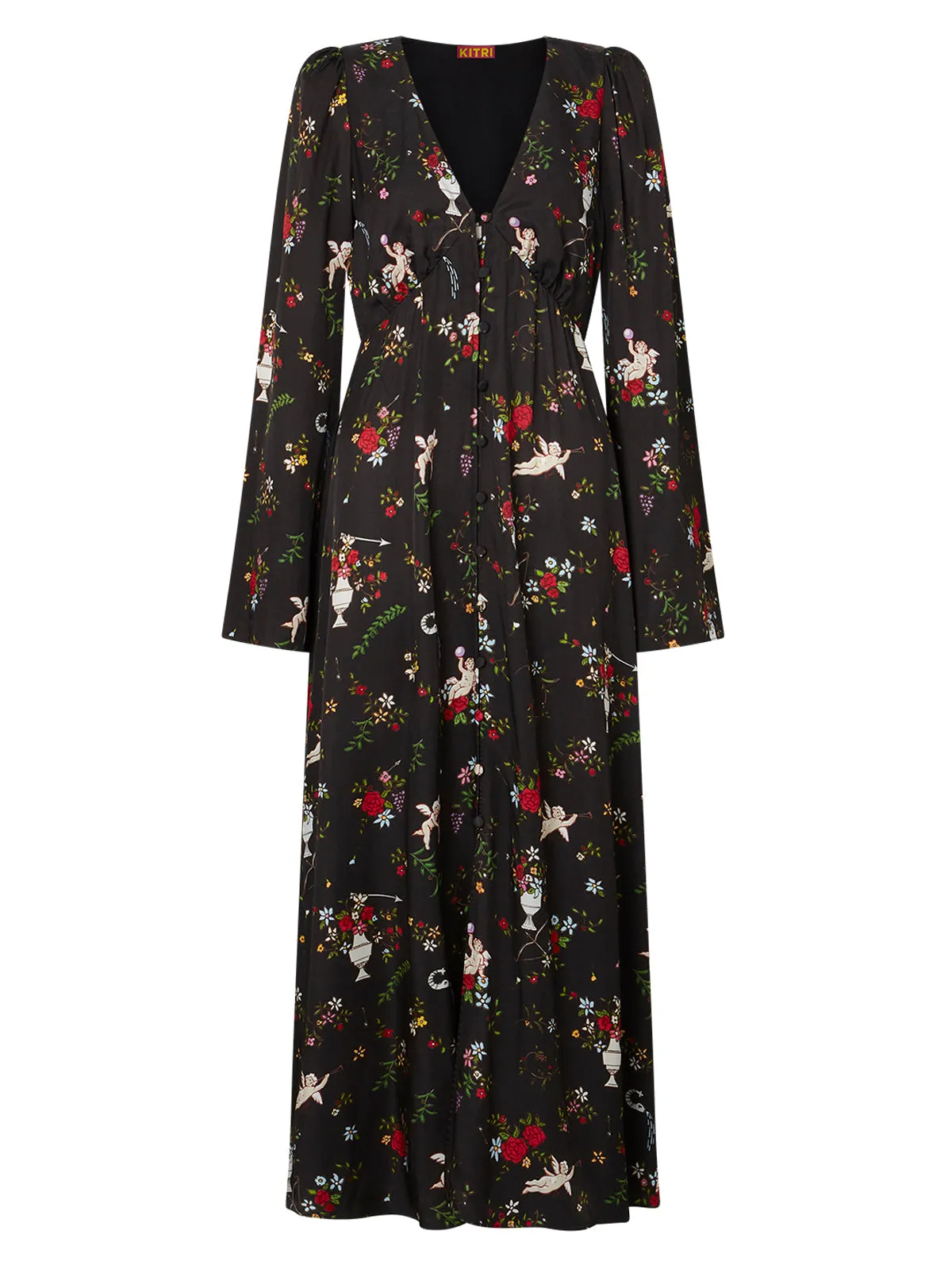 Dolores Black Cherub Print Dress