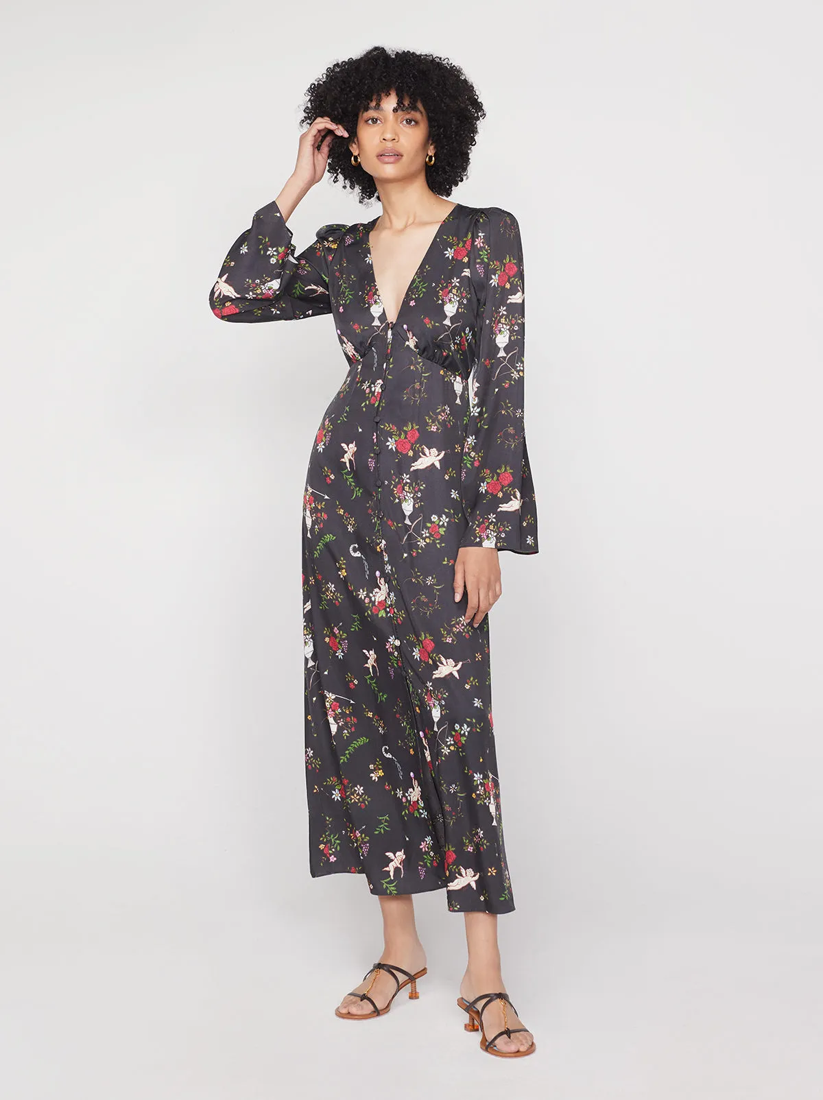 Dolores Black Cherub Print Dress