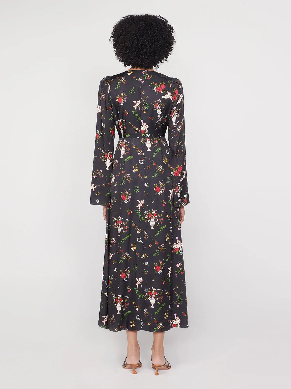 Dolores Black Cherub Print Dress
