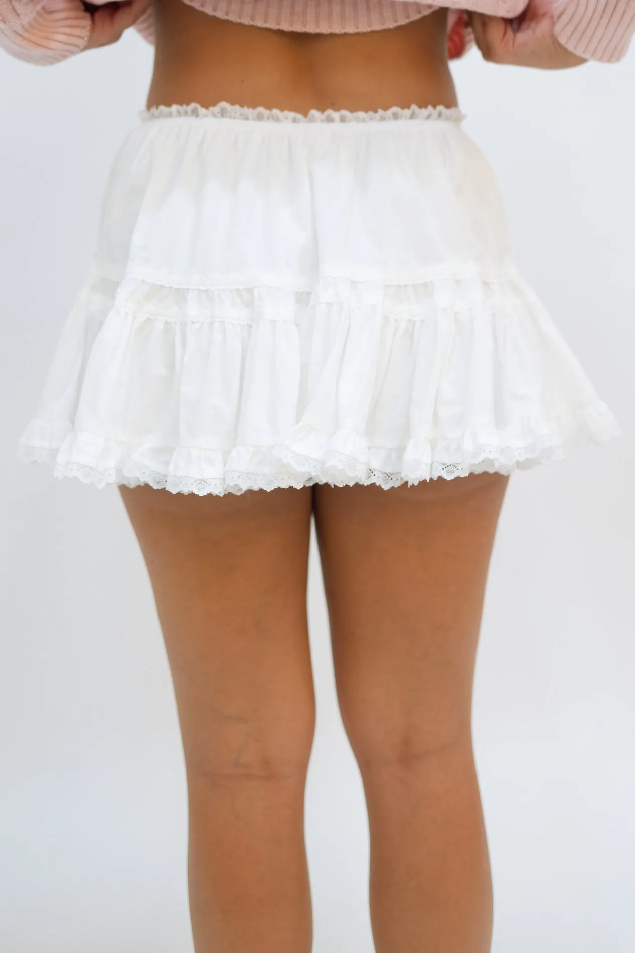 Emily Lace Trim White Skort