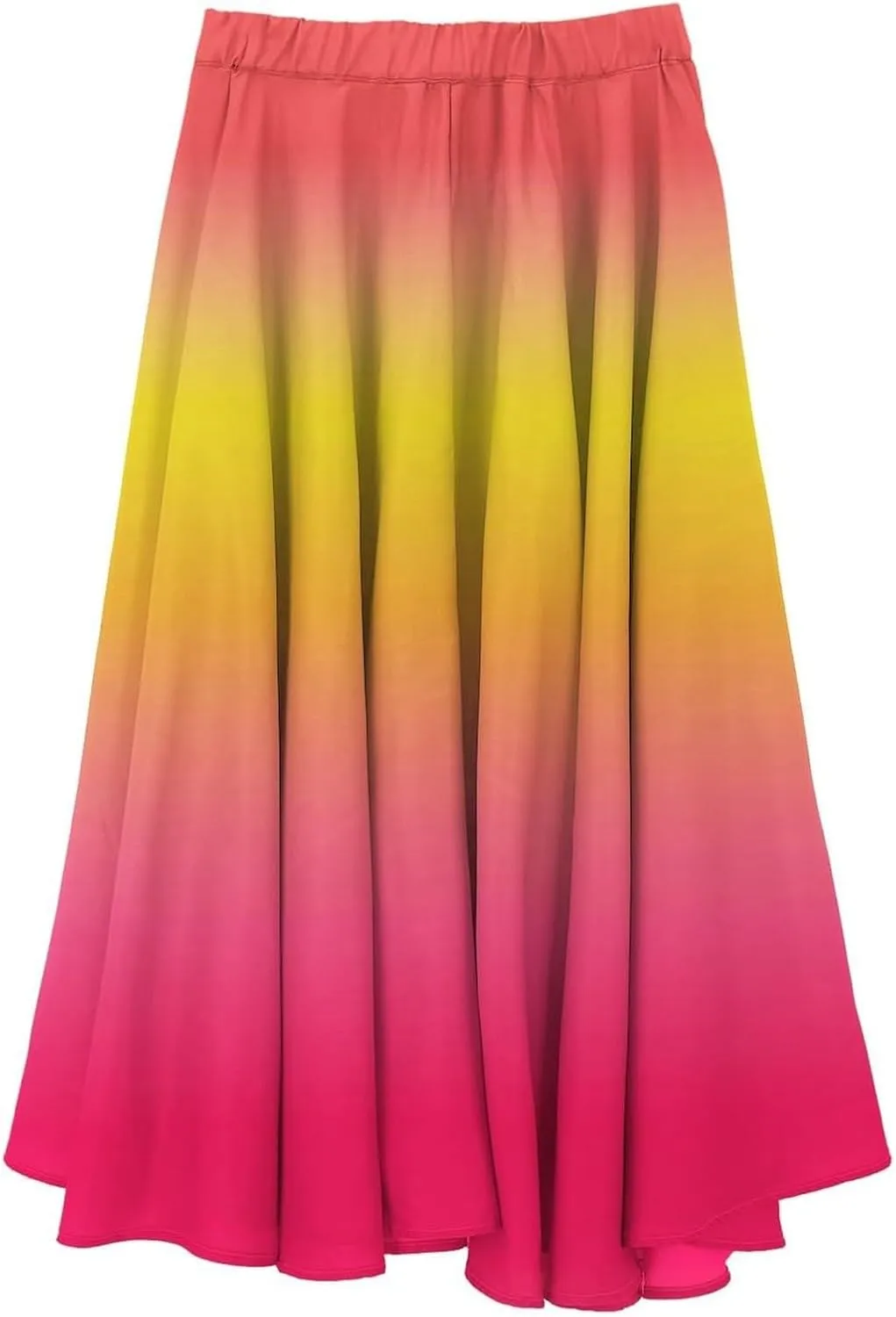 Flowy Maxi Skirts for Women Boho Beach Vacation Gradient Color Elastic Waist Linen A Line Long Skirt Swing Dress