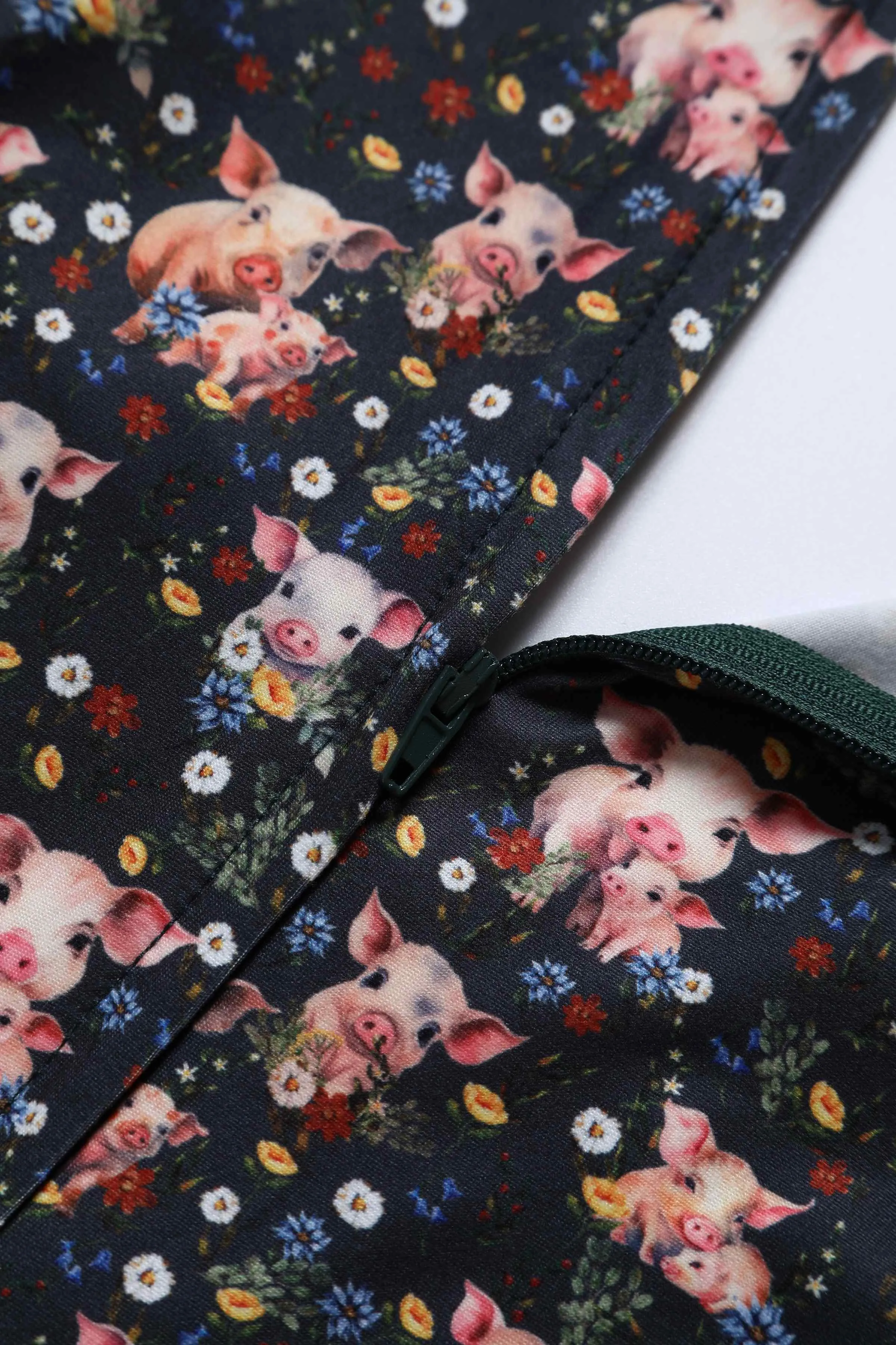 Janice Pig Print Petal Sleeved Tea Dress