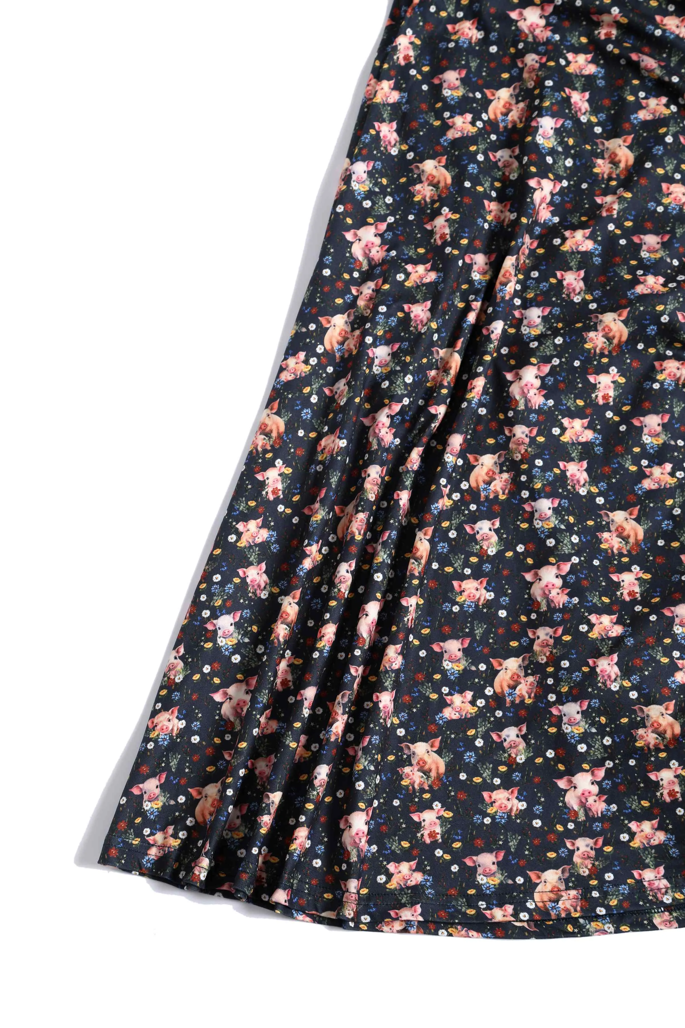 Janice Pig Print Petal Sleeved Tea Dress