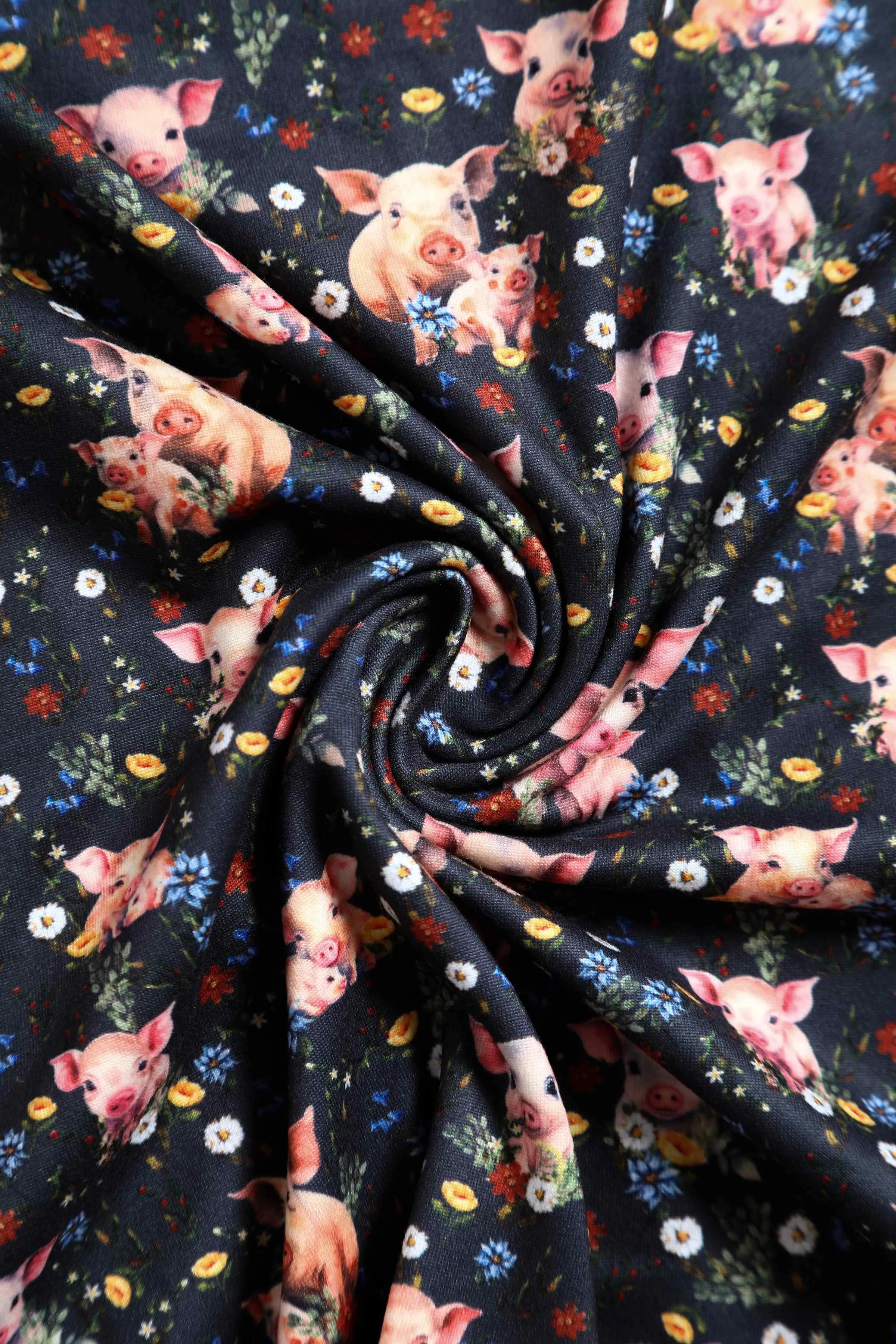 Janice Pig Print Petal Sleeved Tea Dress