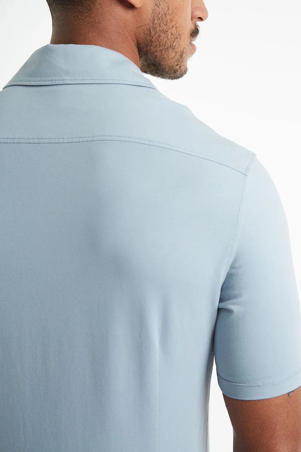 Jersey Revere Collar Shirt In Smoky Blue