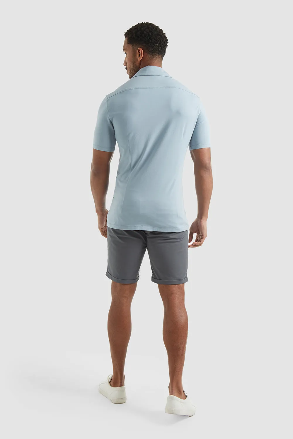 Jersey Revere Collar Shirt In Smoky Blue