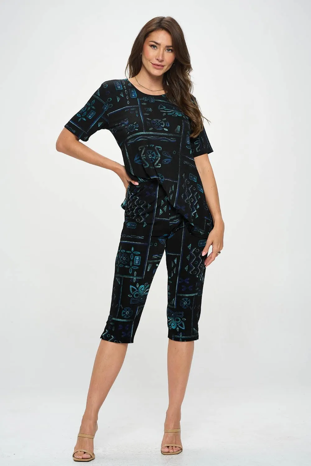 Jostar Two-Piece Short Sleeve Top & Capri Pant Set-9003BN-SRP1