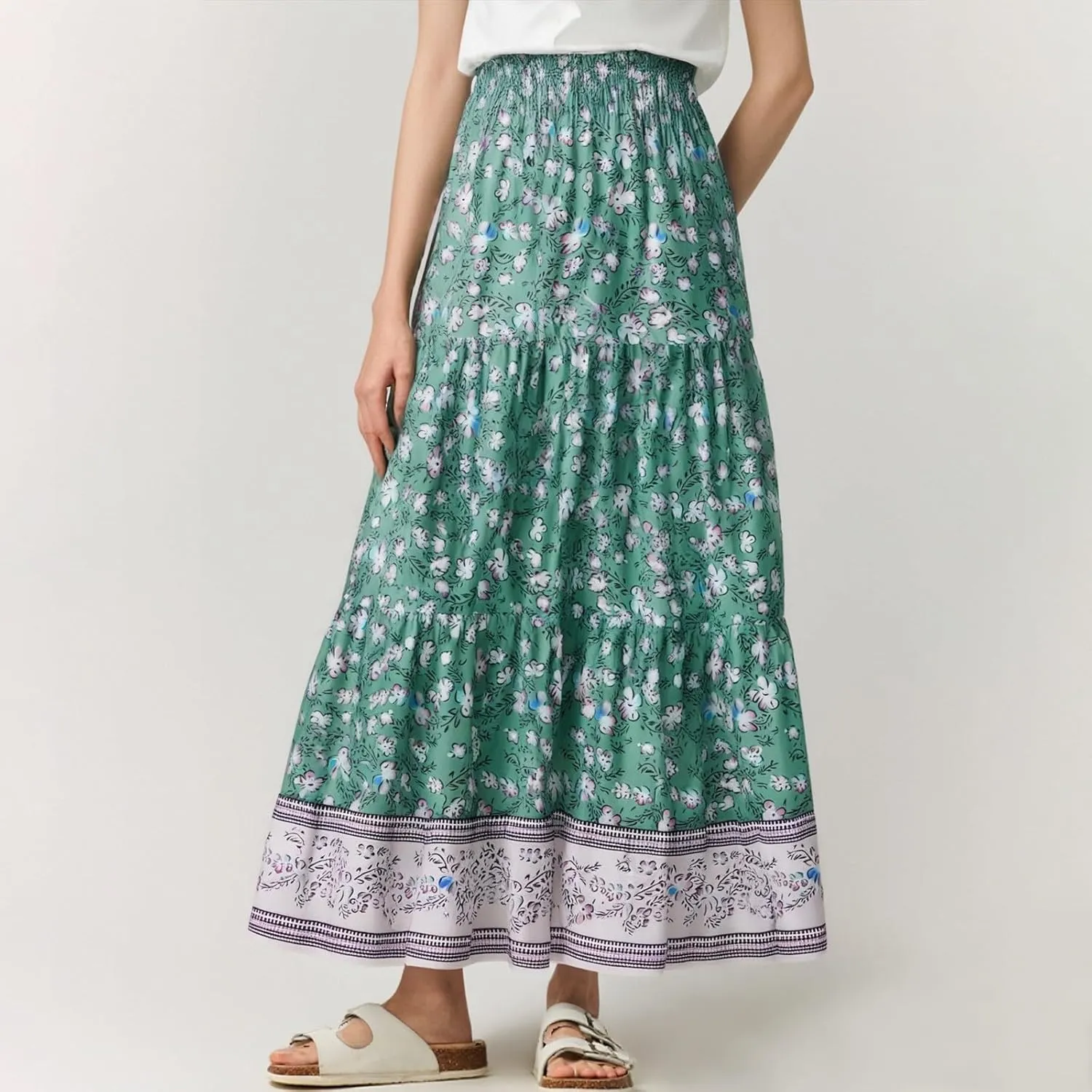 Maxi Boho Floral Skirts for Women 2025 Trendy Summer High Elastic Waist A Line Skorts Long Flowy Skirts