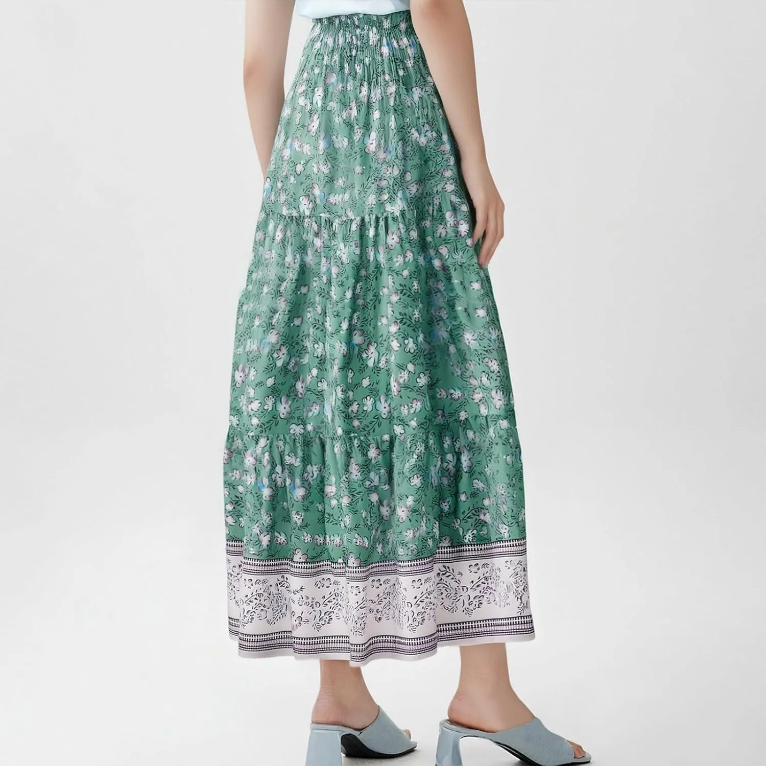 Maxi Boho Floral Skirts for Women 2025 Trendy Summer High Elastic Waist A Line Skorts Long Flowy Skirts