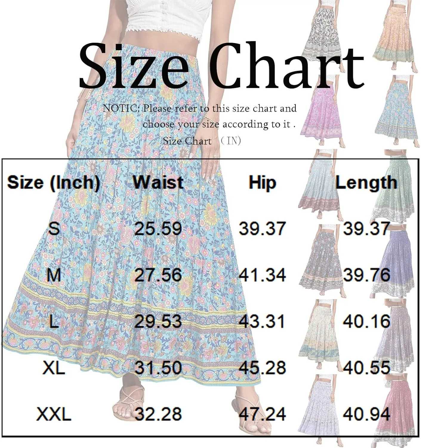 Maxi Boho Floral Skirts for Women 2025 Trendy Summer High Elastic Waist A Line Skorts Long Flowy Skirts