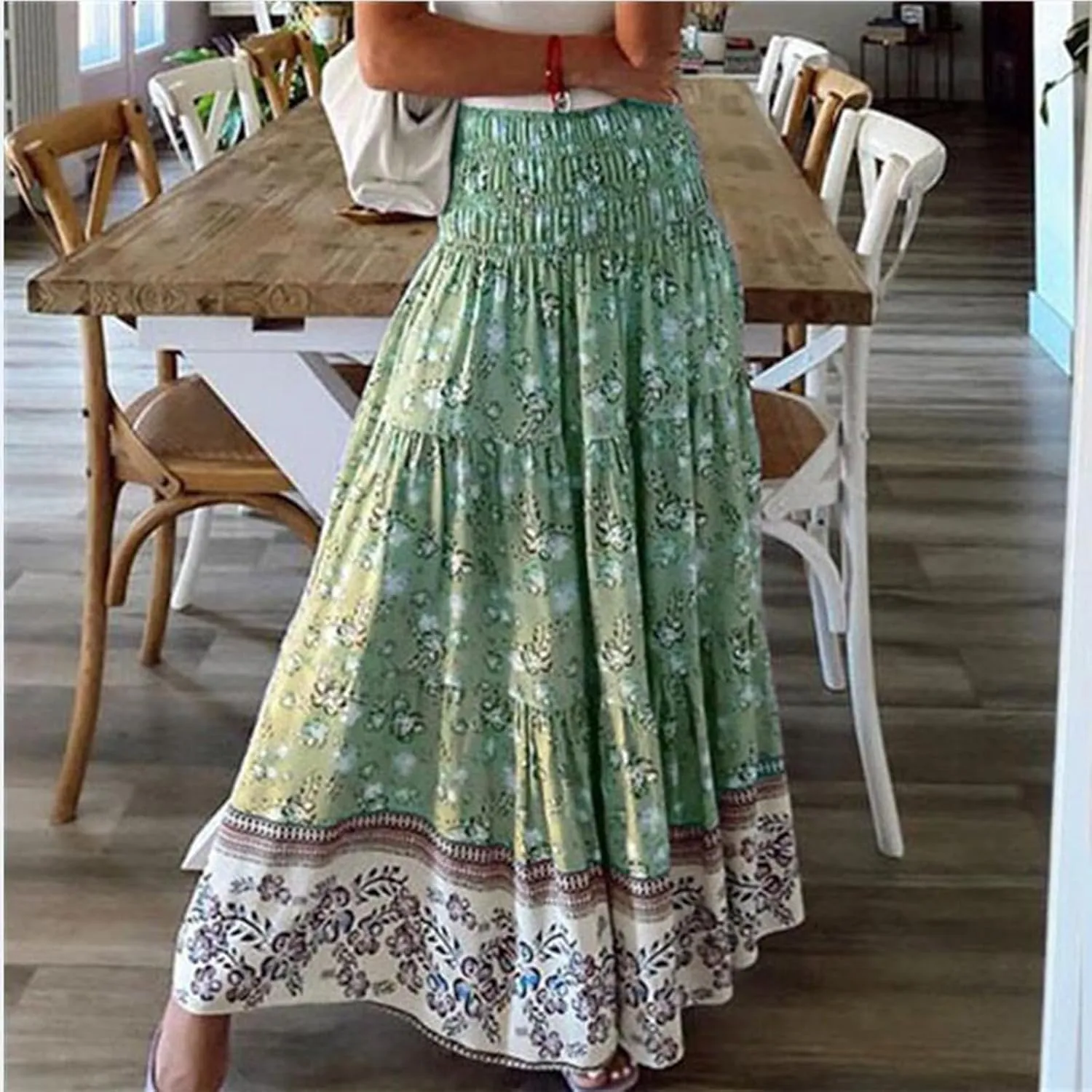 Maxi Boho Floral Skirts for Women 2025 Trendy Summer High Elastic Waist A Line Skorts Long Flowy Skirts