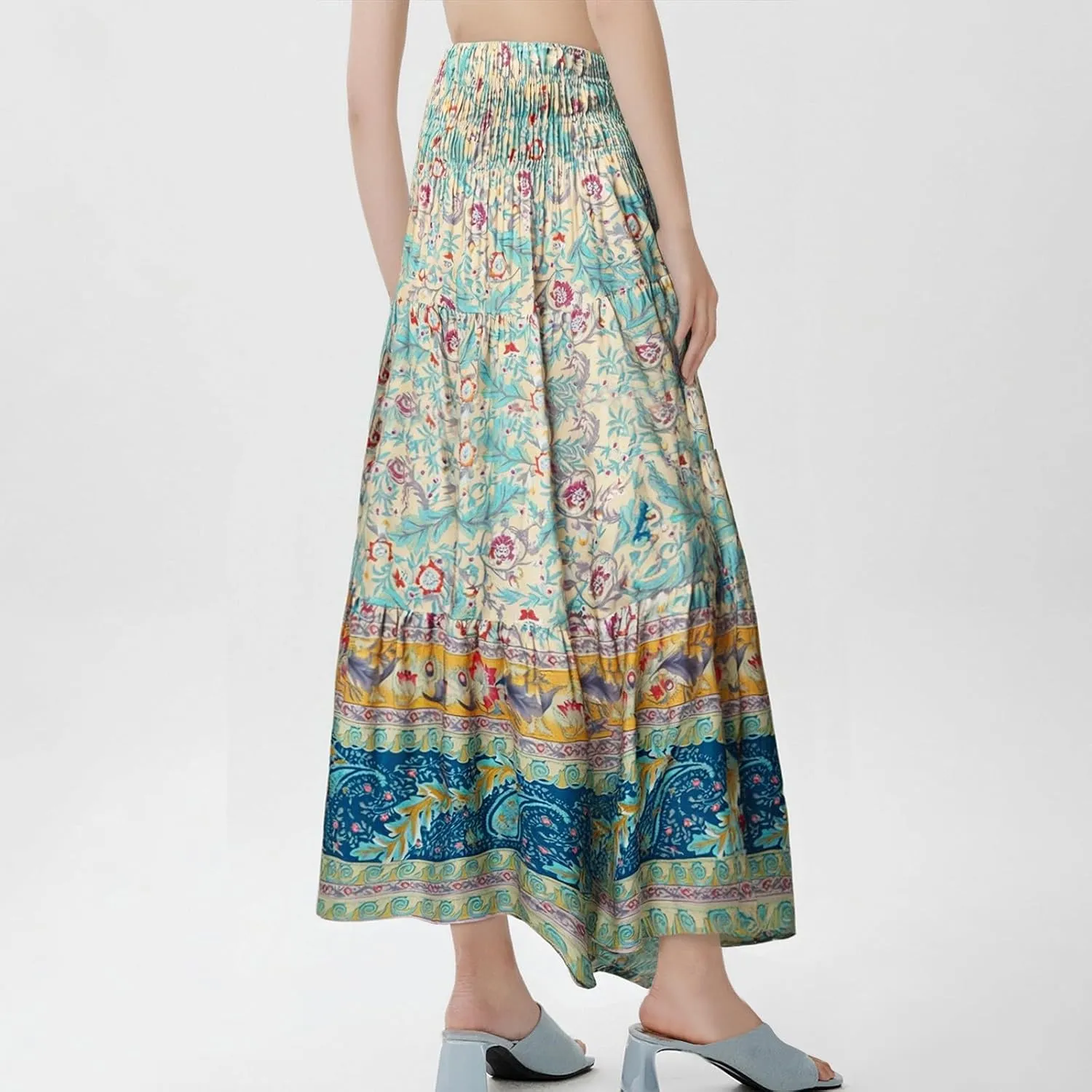 Maxi Boho Floral Skirts for Women 2025 Trendy Summer High Elastic Waist A Line Skorts Long Flowy Skirts