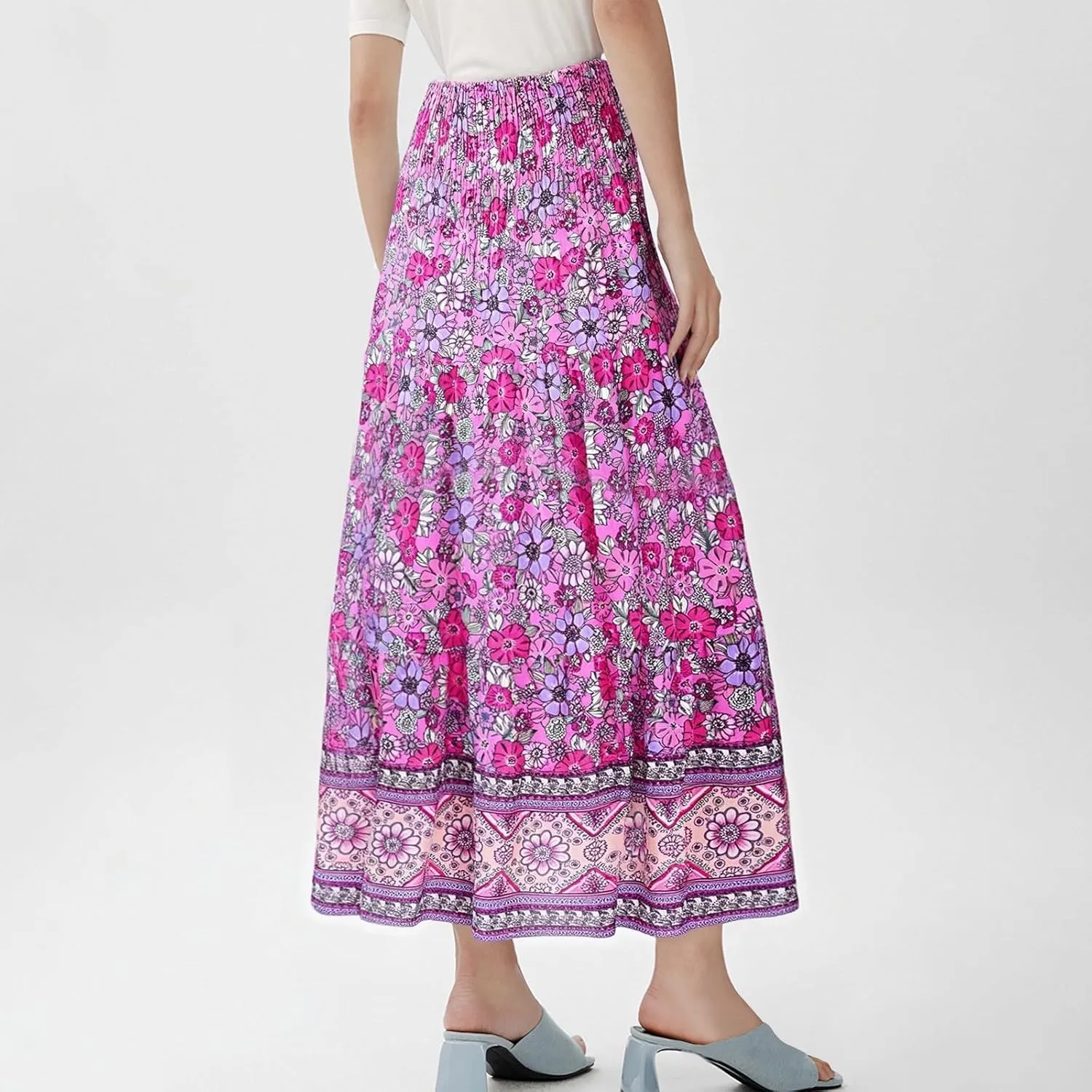Maxi Boho Floral Skirts for Women 2025 Trendy Summer High Elastic Waist Long Flowy Skirts A Line Skorts