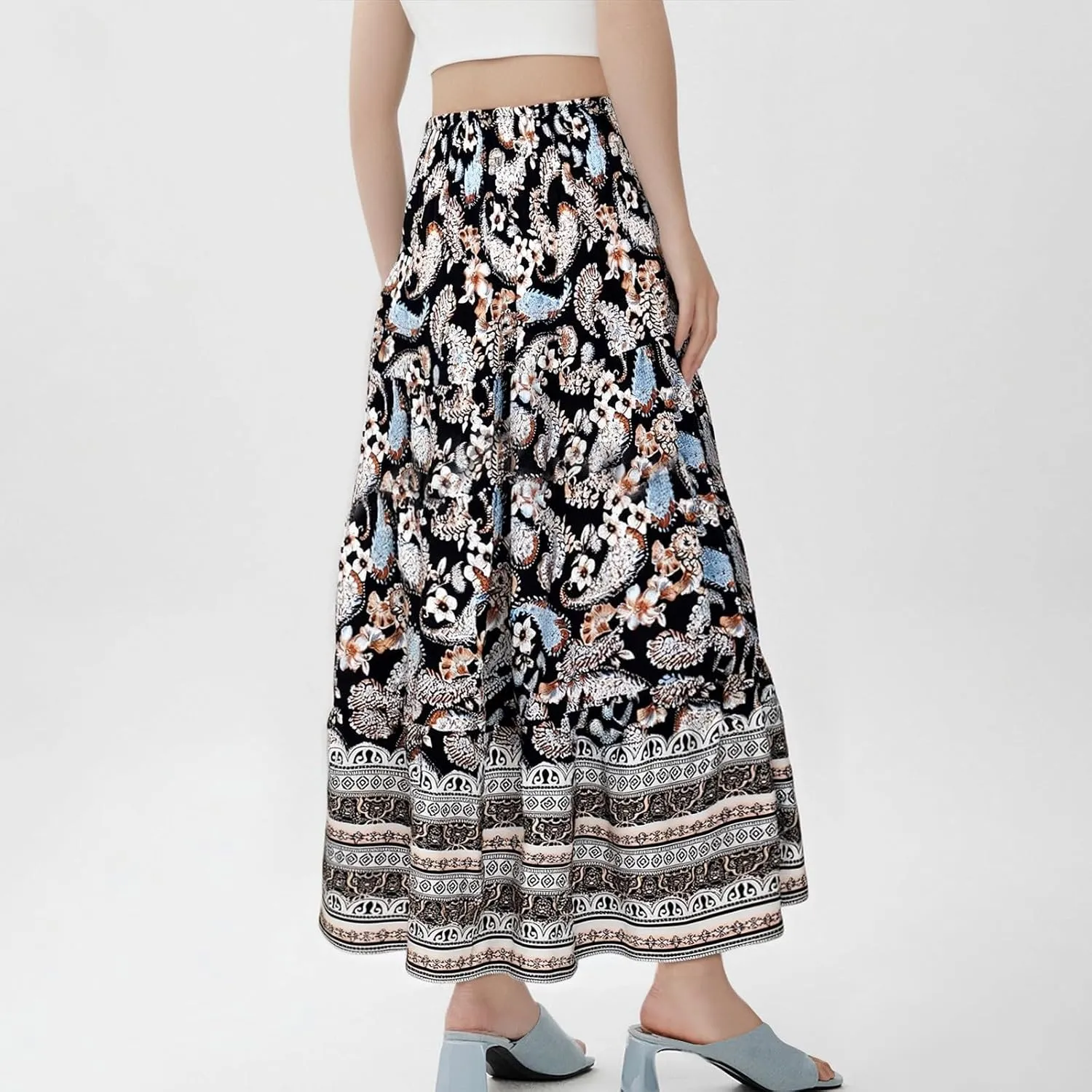 Maxi Boho Floral Skirts for Women 2025 Trendy Summer Long Flowy Skirts High Elastic Waist A Line Skorts